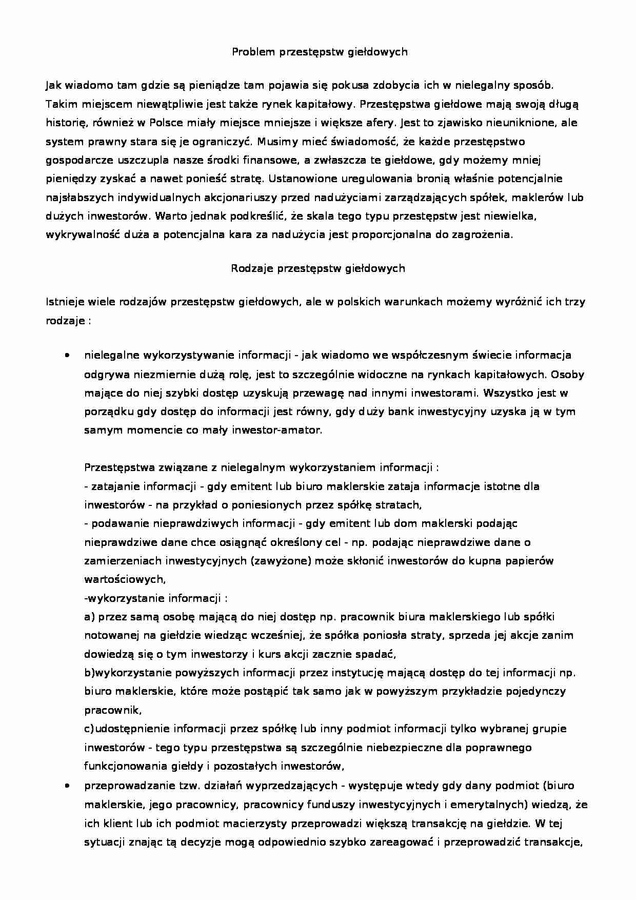 Przestępstwa giełdowowe - rynek - strona 1