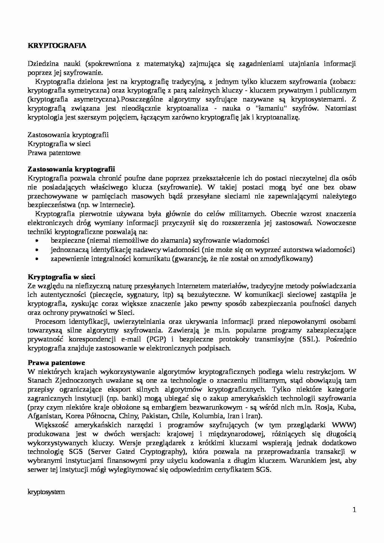 Kryptografia, algorytmy - strona 1