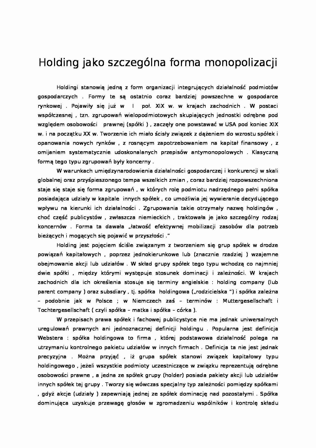 Holding jako szczególna forma monopolizacji - strona 1