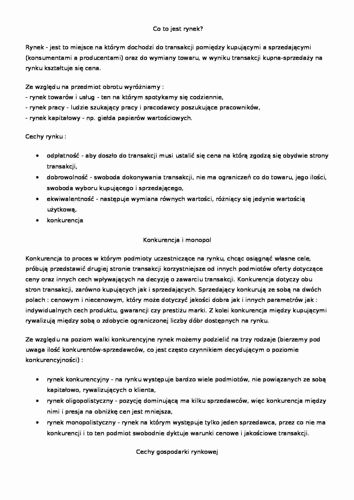 Rynek - Cechy gospodarki rynkowej - strona 1