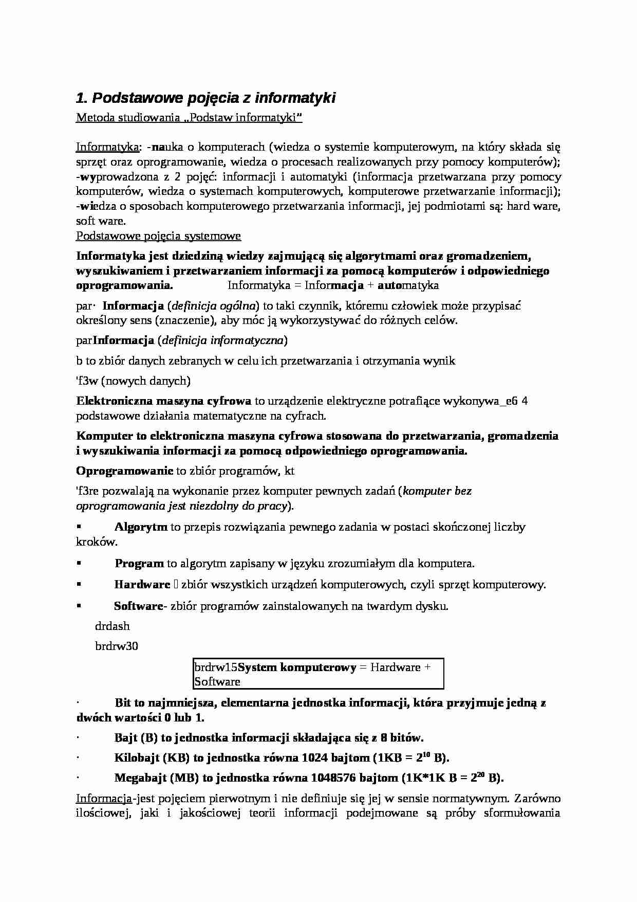 podstawy infomatyki - strona 1