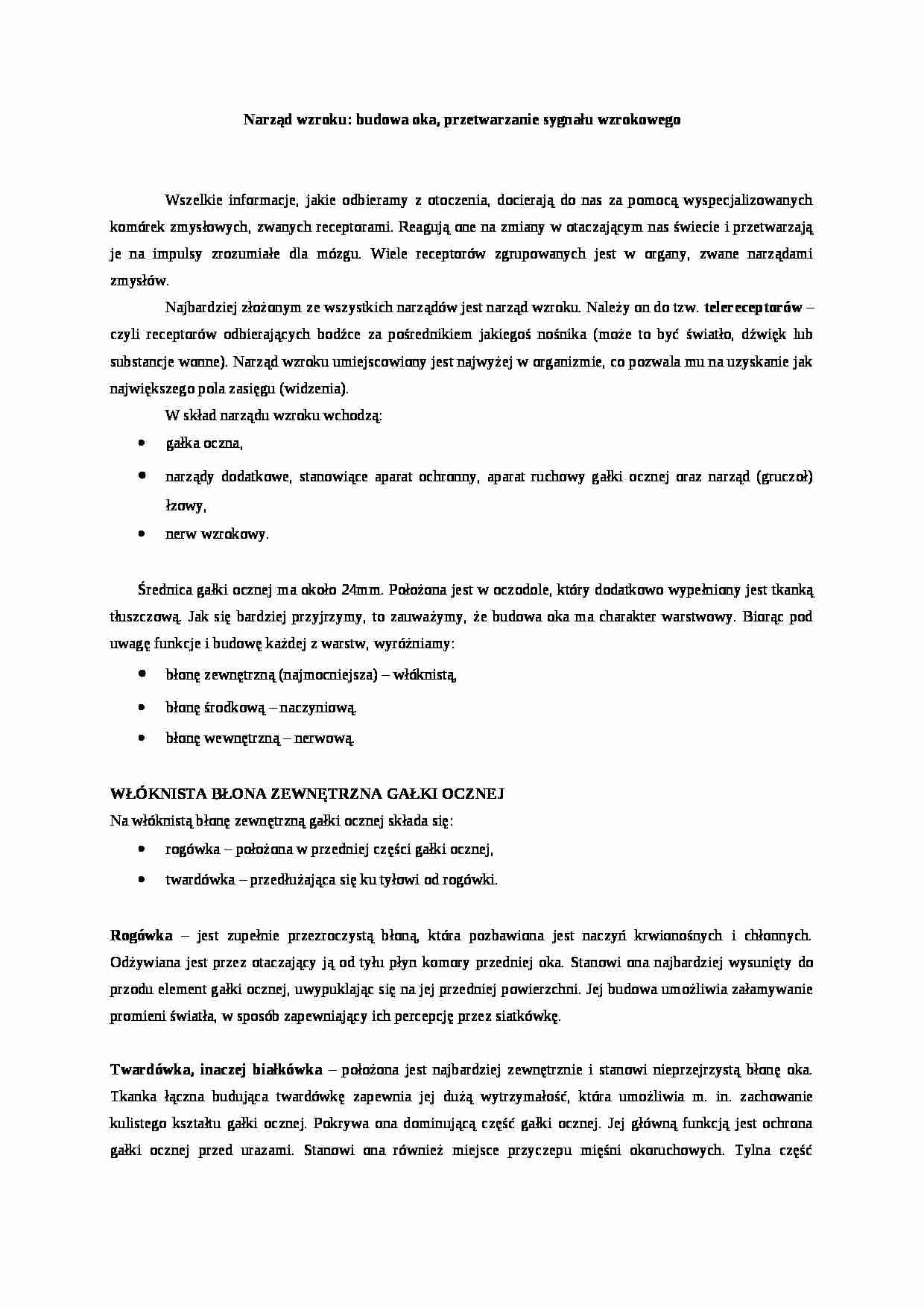 Narząd wzroku, budowa oka - strona 1