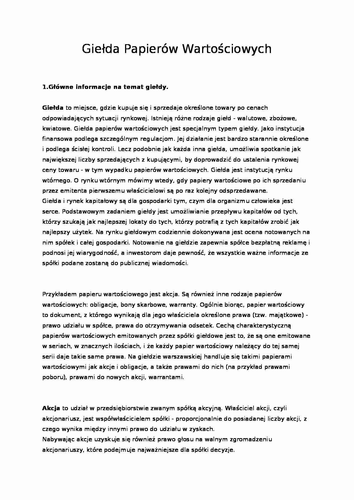 Giełda papierów wartościowych - Sesja giełdowa - strona 1