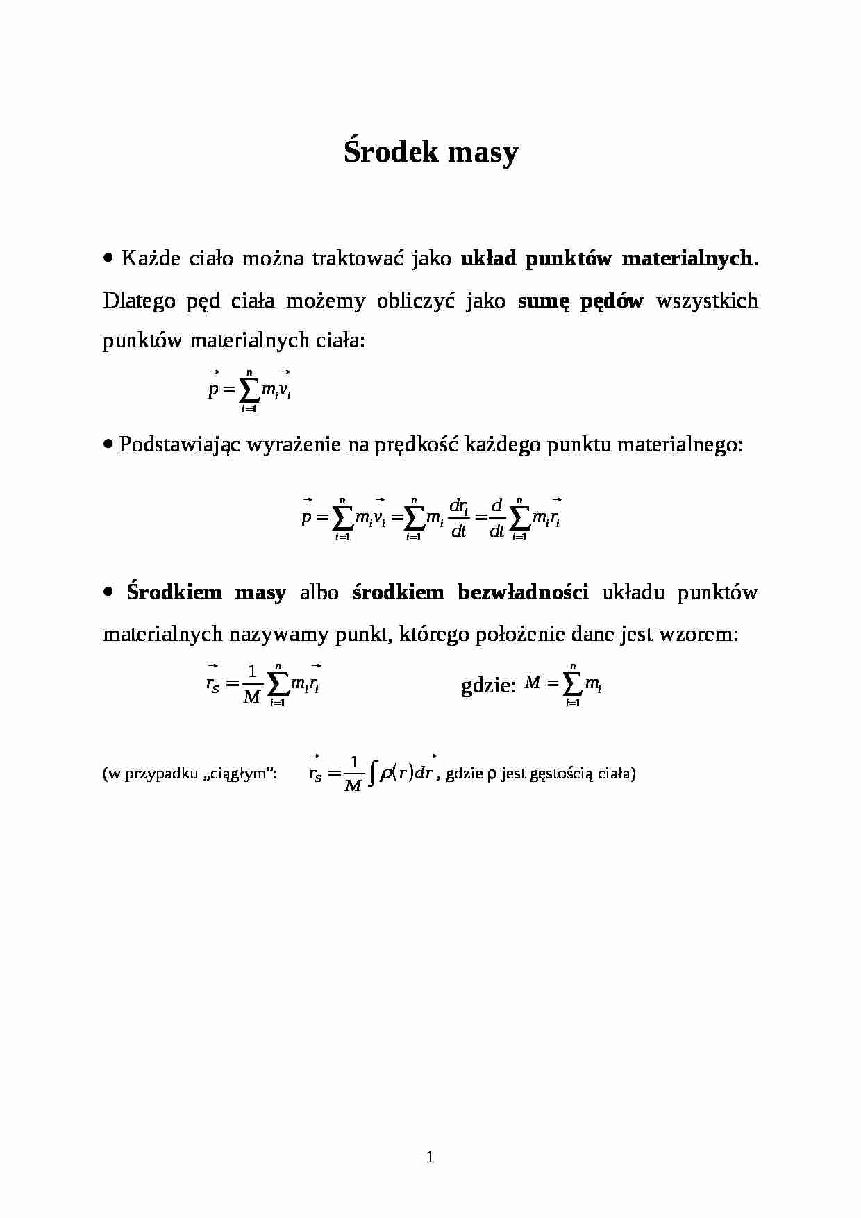 Środek masy, środek ciężkości - strona 1