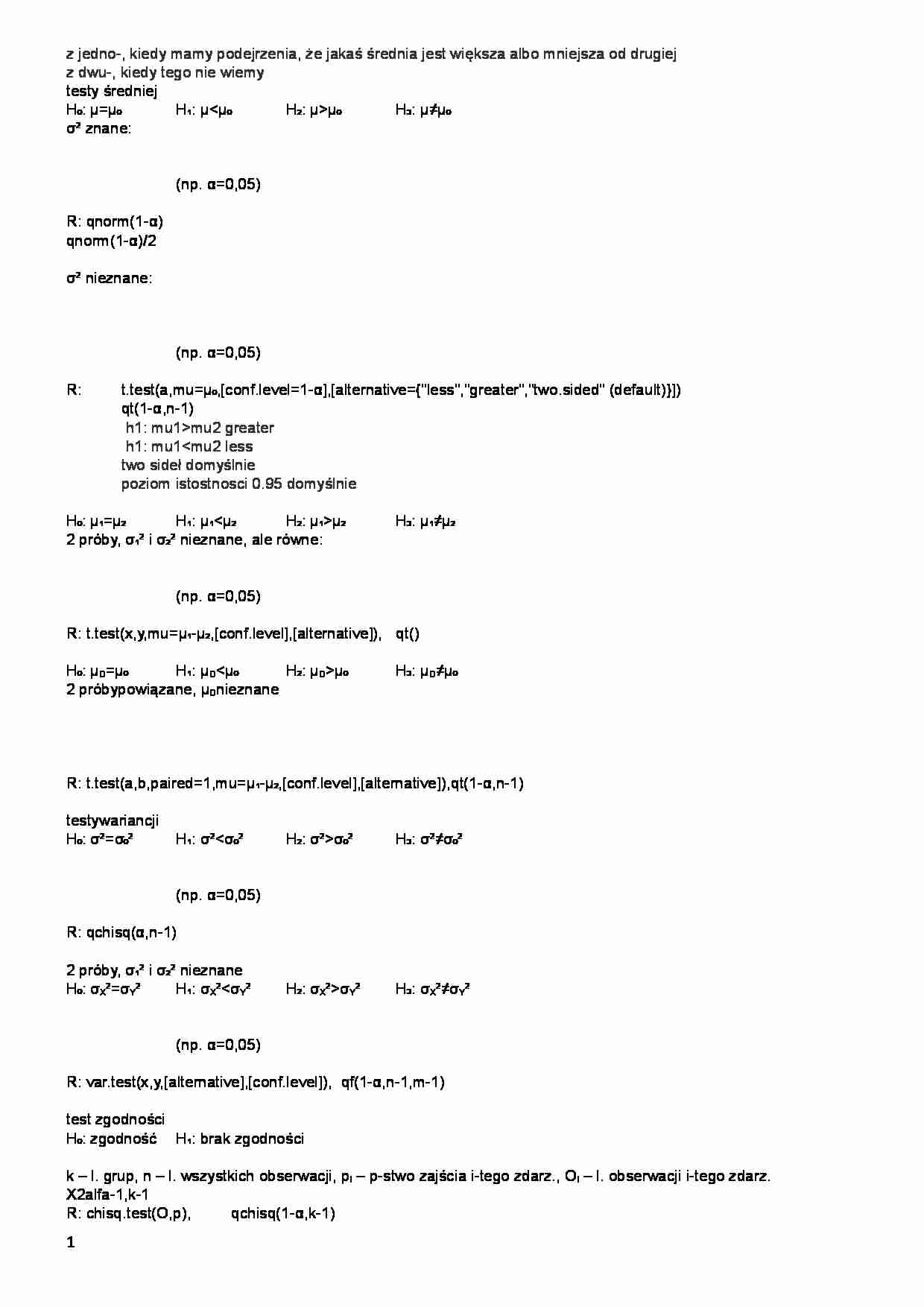 Karta wzorów - testowanie hipotez - strona 1