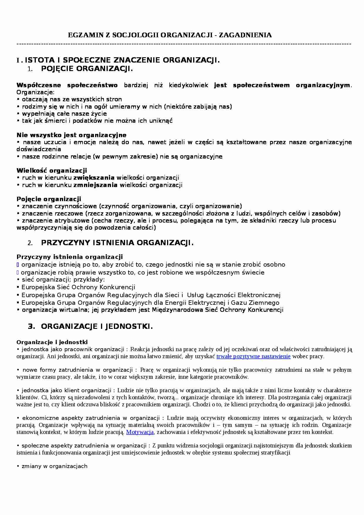 Pytania socjologia organizacji - strona 1