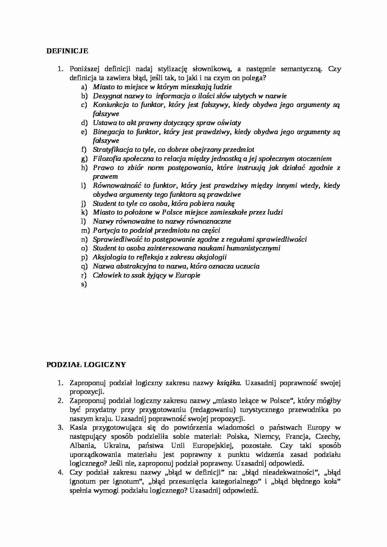 Materiały do definicji i podziału logicznego - strona 1