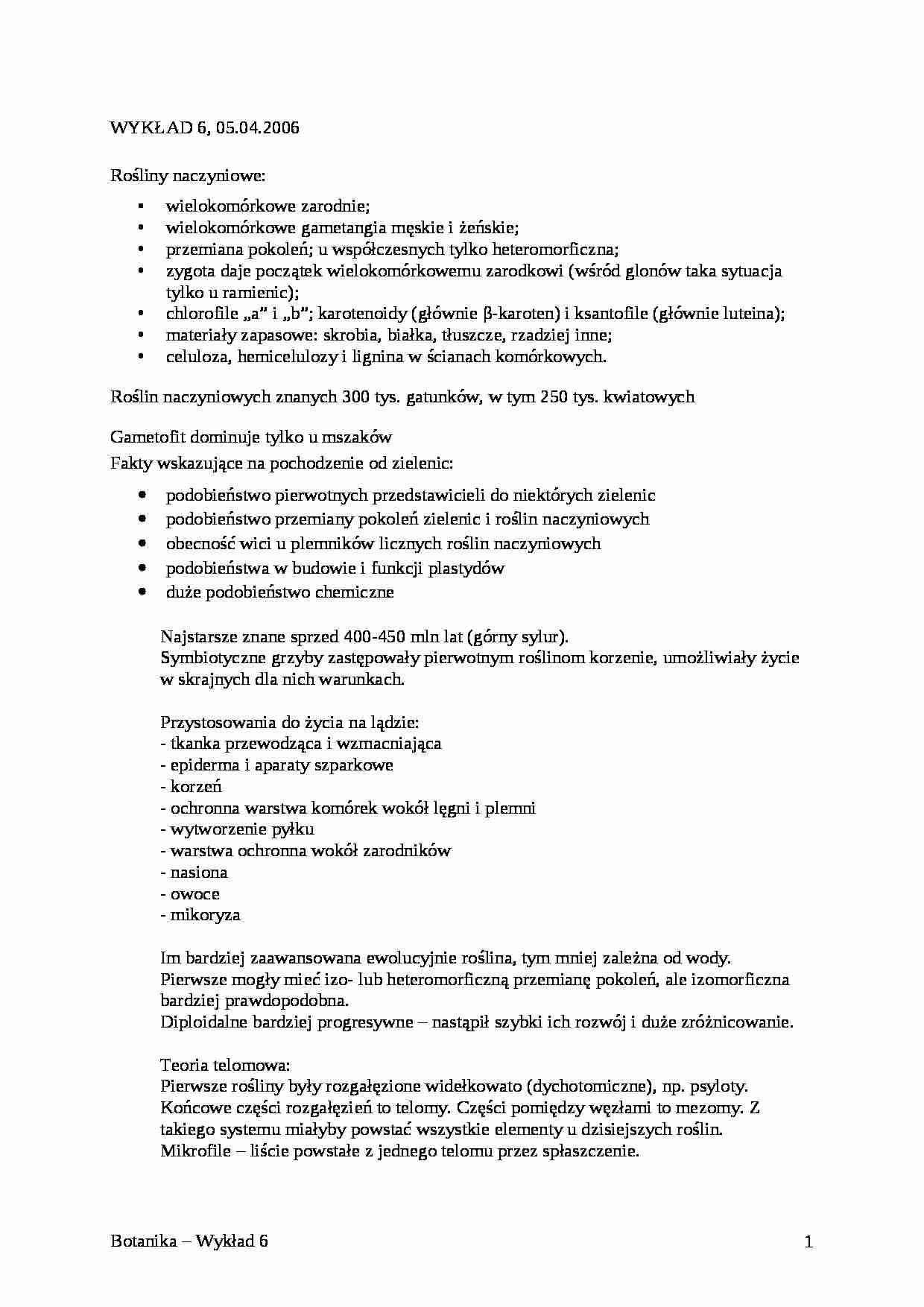 Rośliny naczyniowe - wykład - strona 1