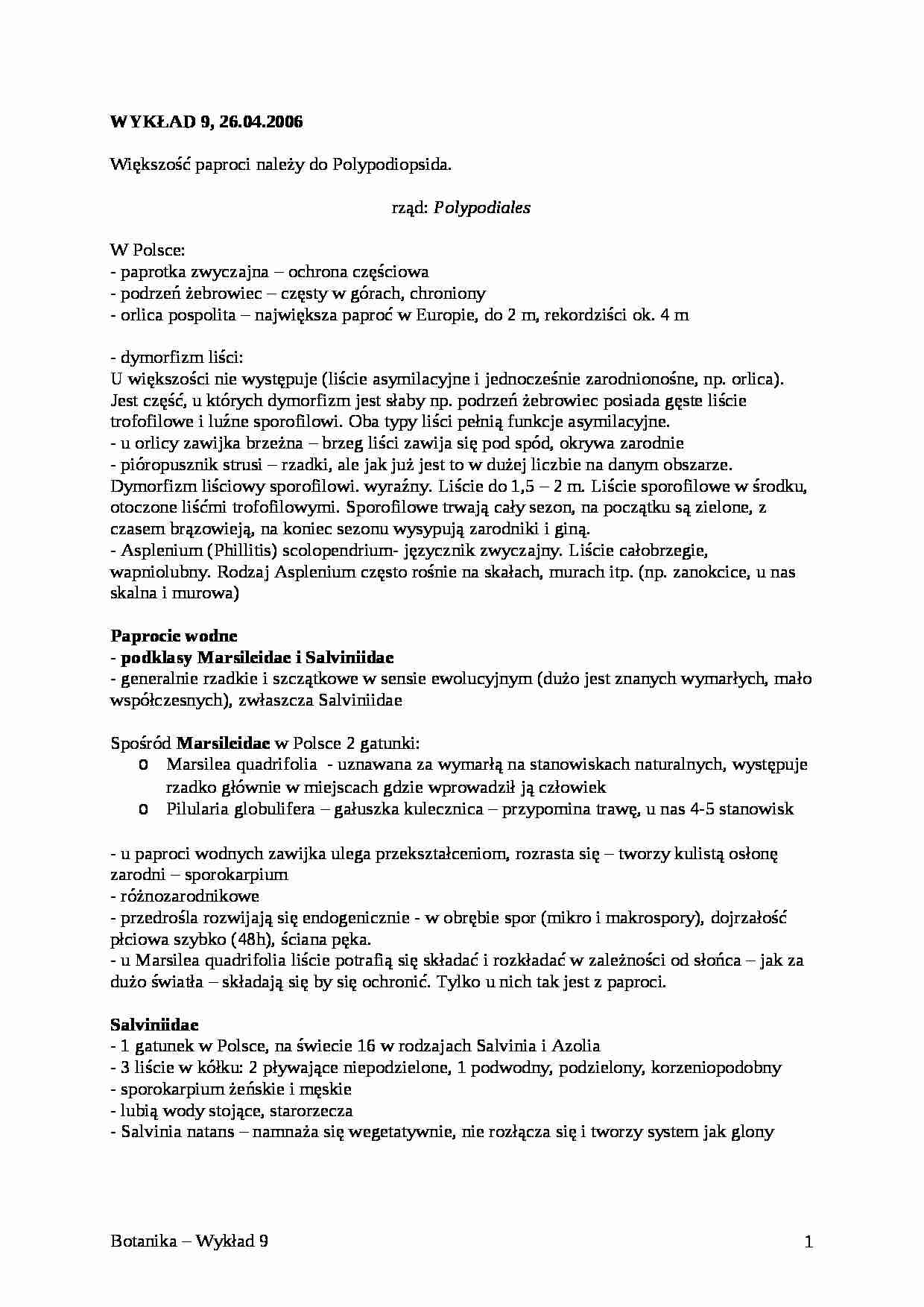 Botanika, paprocie - wykład - strona 1