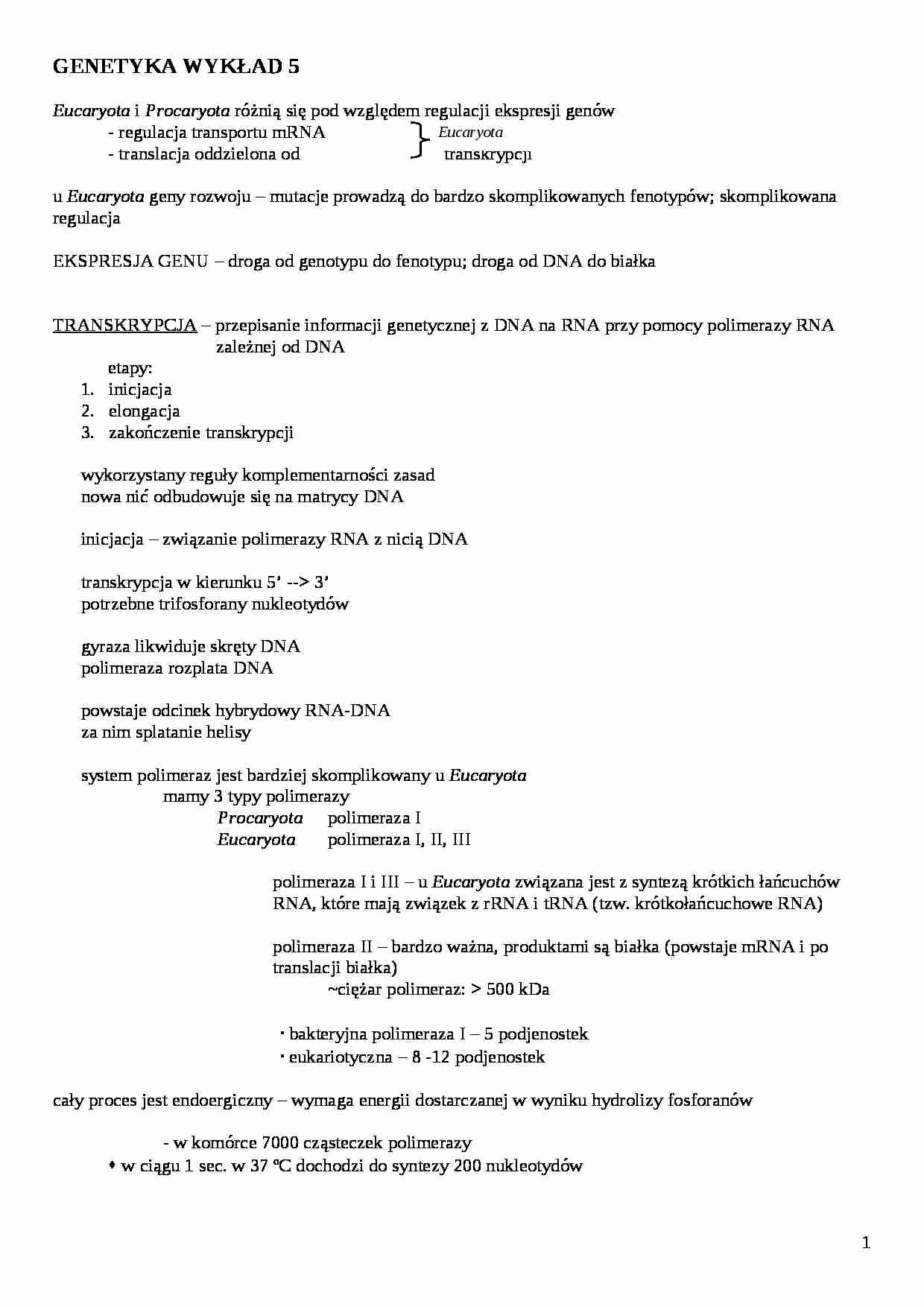 Genetyka - Eucaryota i Procaryota - strona 1