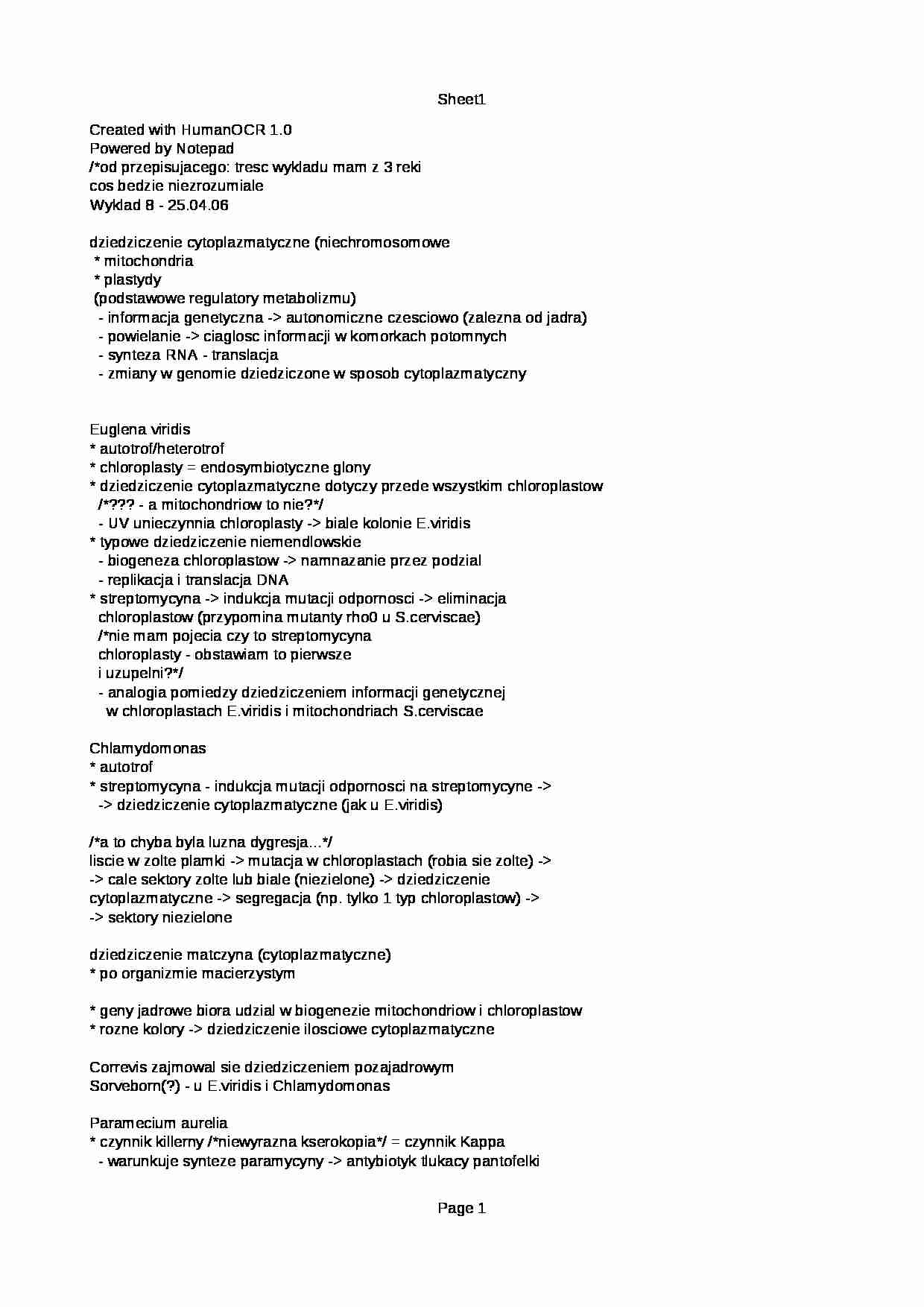 Genetyka - wykład 8 - strona 1