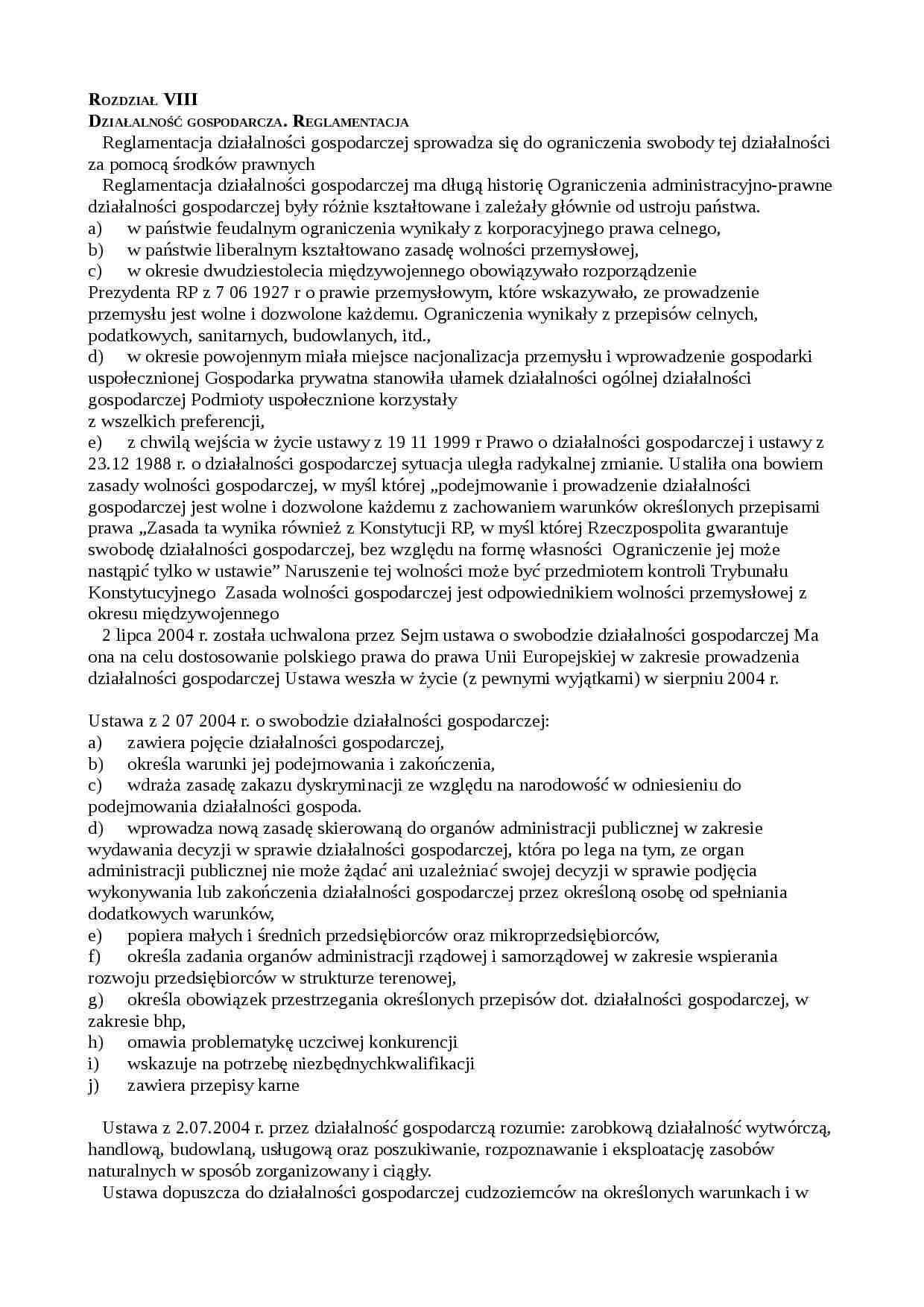 Działalność gospodarcza. Reglamentacja - strona 1