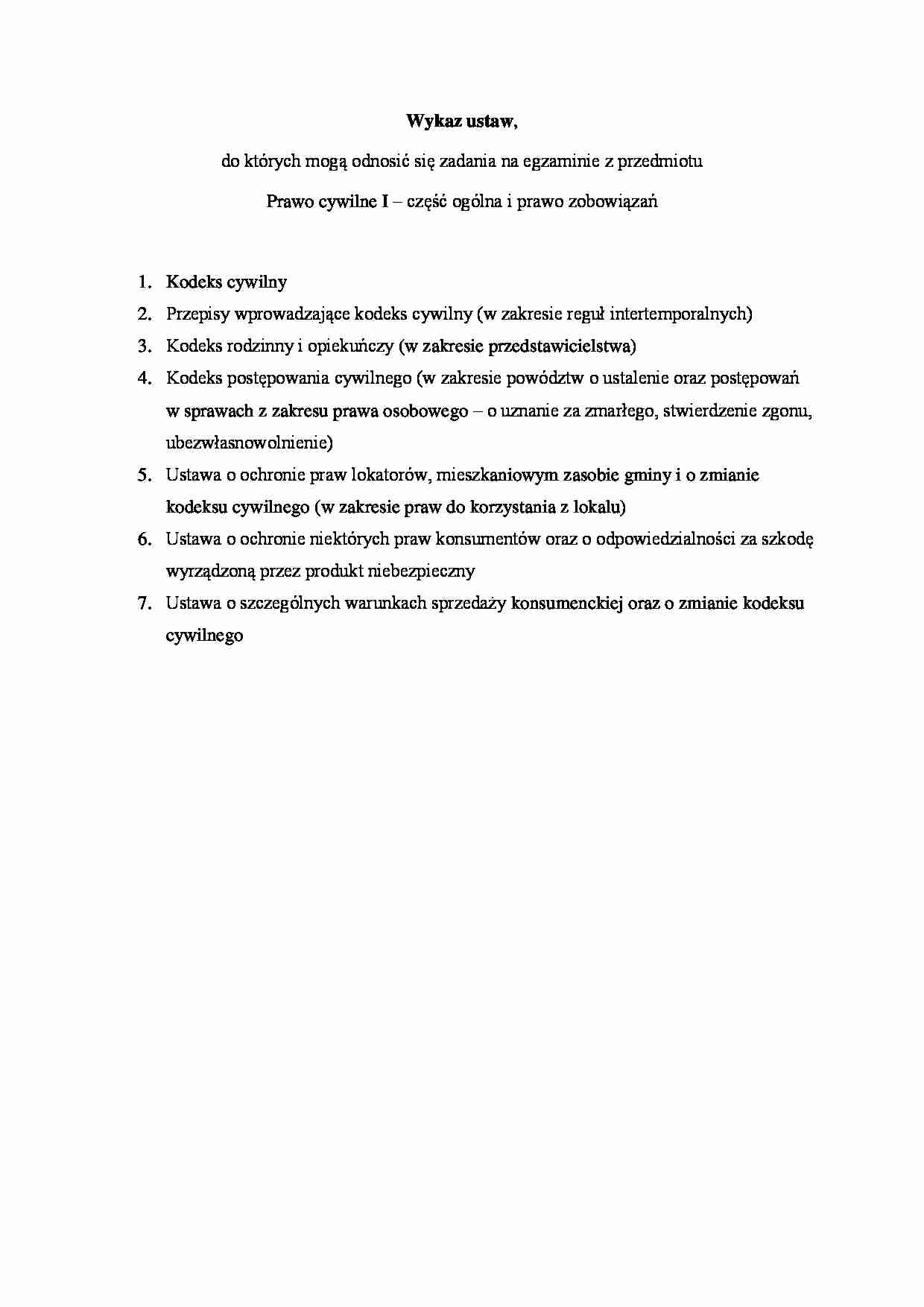 Wykaz ustaw na egzamin z prawa cywilnego - strona 1