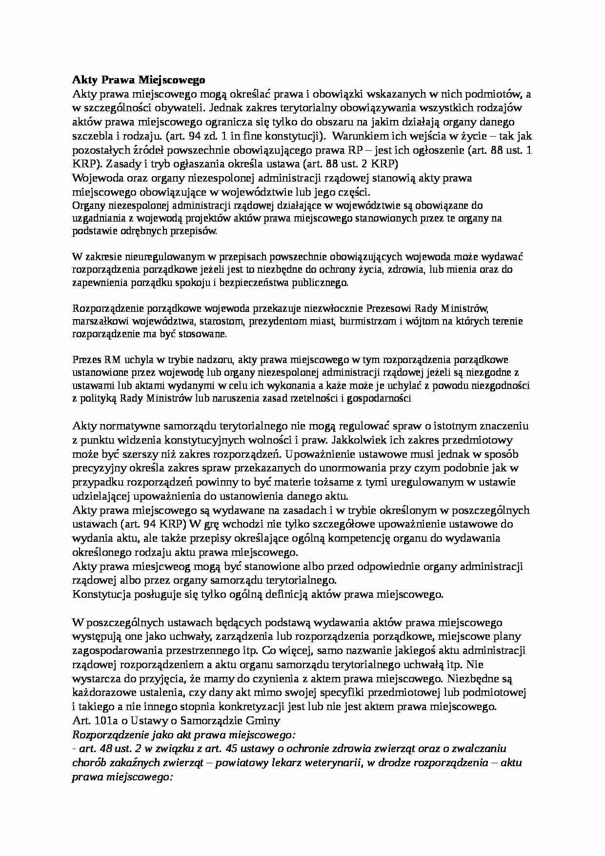 Akty prawa miejscowego - Samorząd Terytorialny - strona 1
