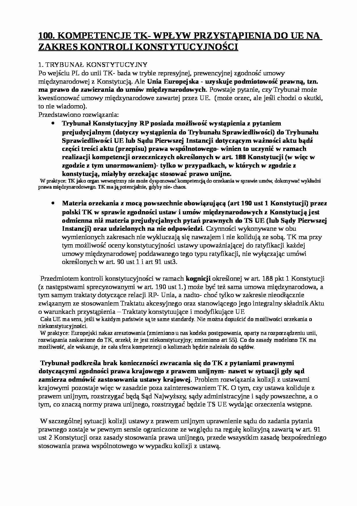 Kompetencje TK w kontroli konstytucyjności - strona 1