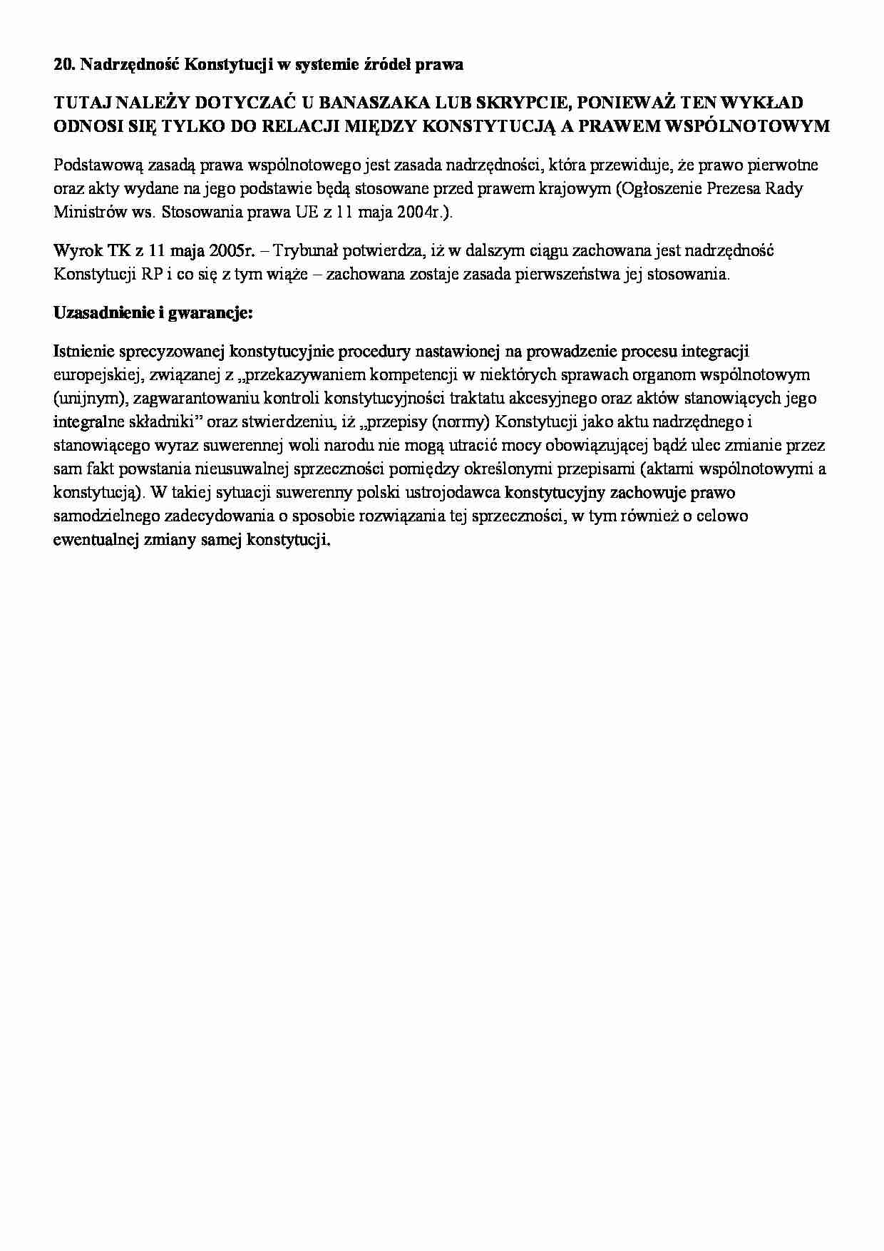 Nadrzędność Konstytucji w systemie prawa - strona 1