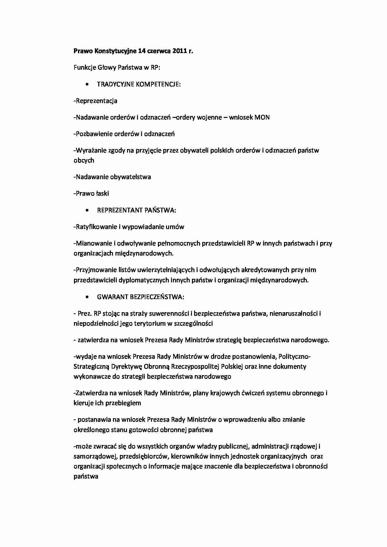 Funkcje głowy państwa w RP - strona 1