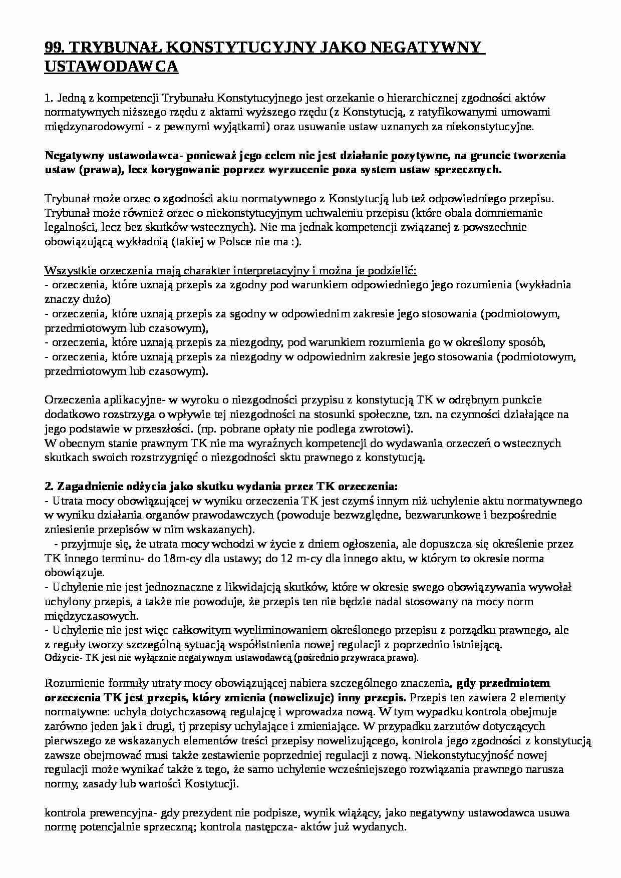 Trybunał Konstytucyjny jako negatywny ustawodawca - strona 1