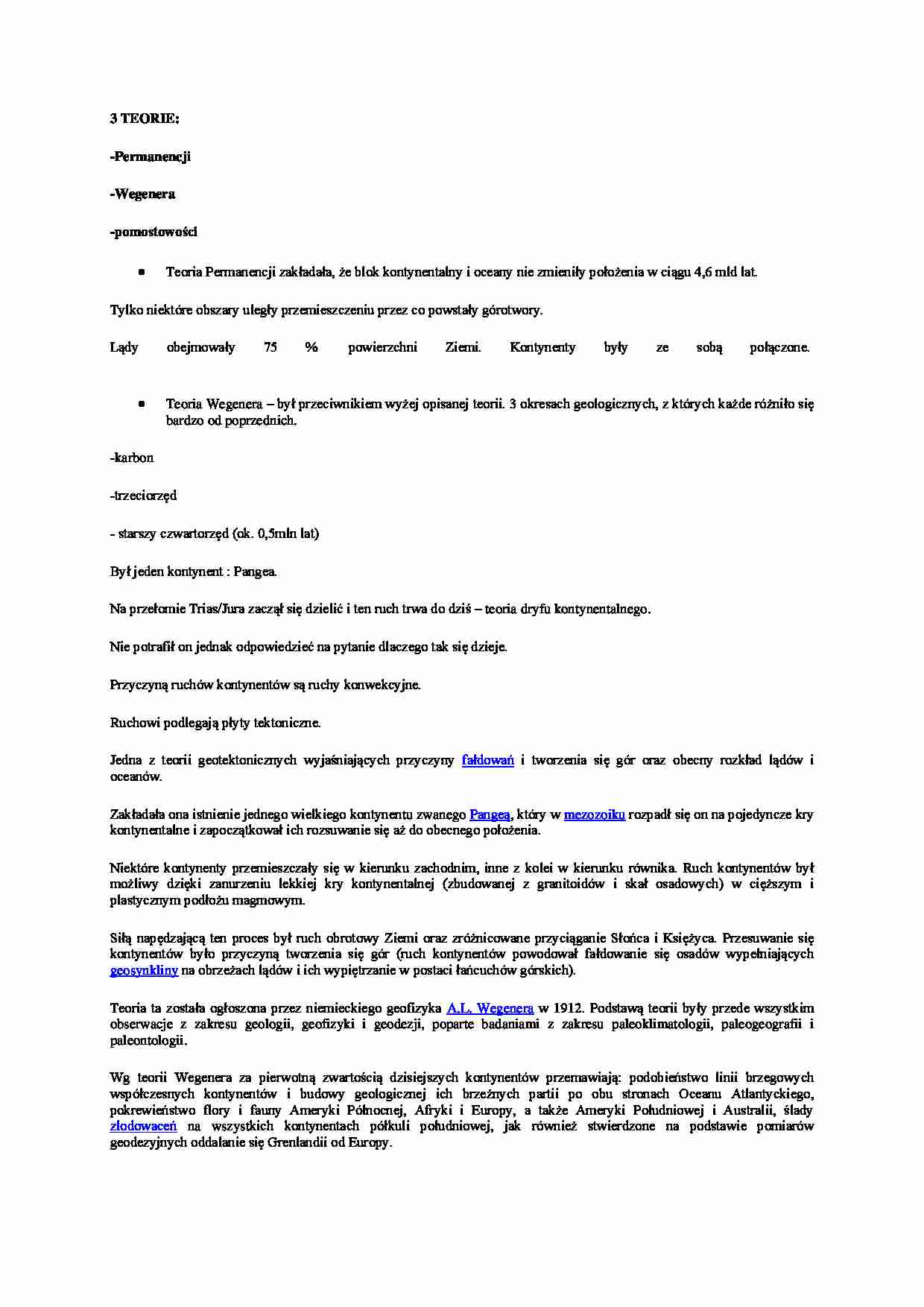 Teorie: Wegenera, pomostowości i permanencji - strona 1