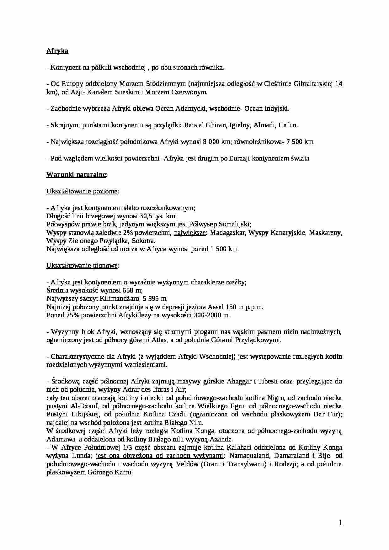 Afryka - charakterystka kontynentu - strona 1