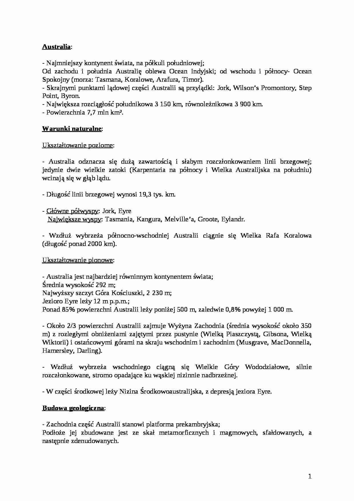 Australia - charakterystyka kontynentu - strona 1
