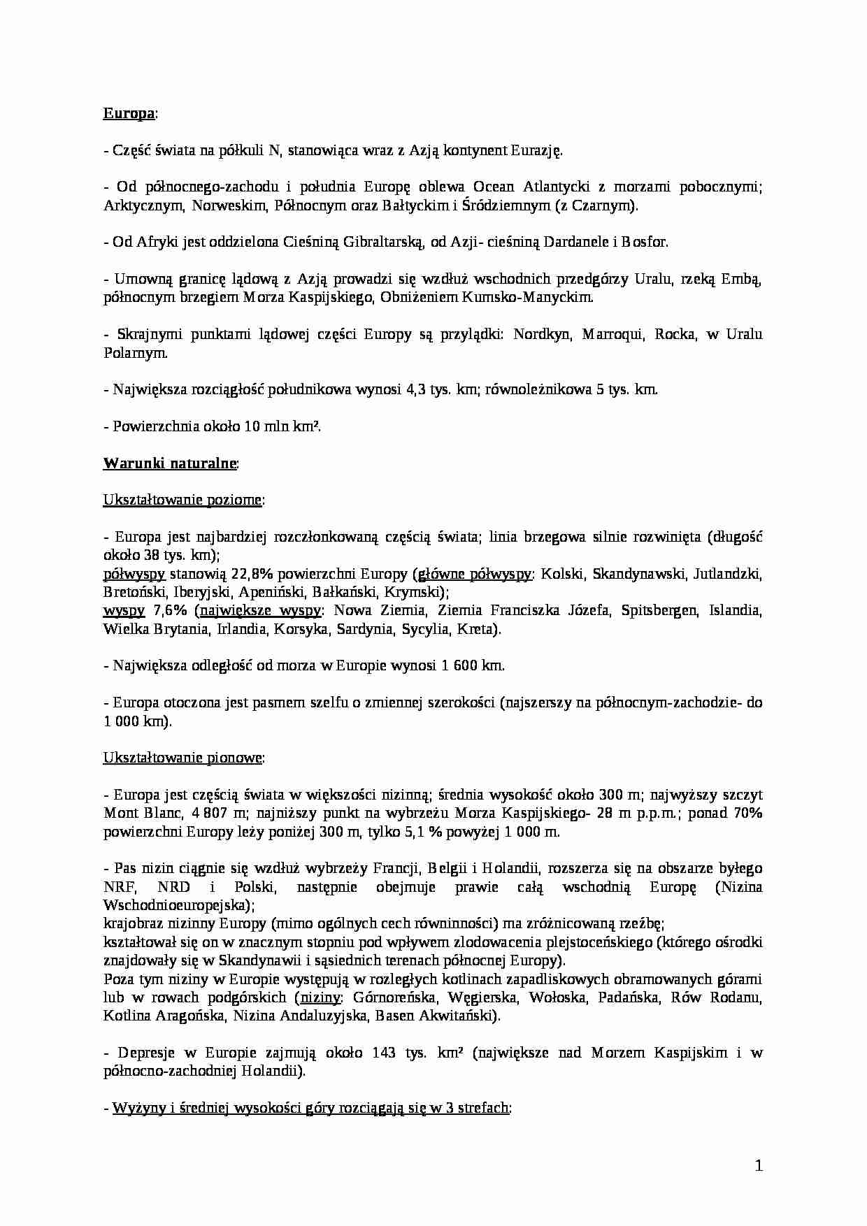 Europa - podstawowe dane - strona 1