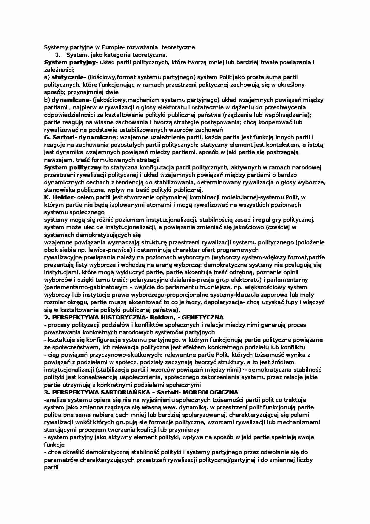 Systemy partyjne w Europie- rozważania  teoretyczne - strona 1