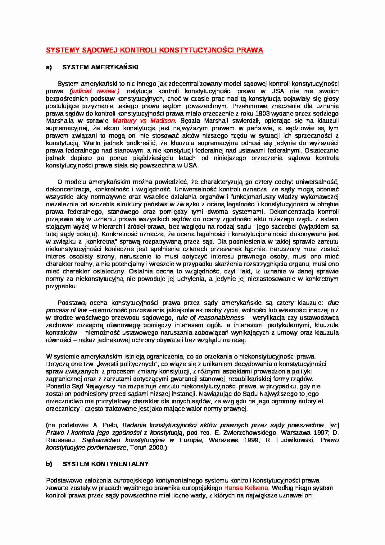 Systemy sądowej kontroli konstytucyjności prawa - strona 1