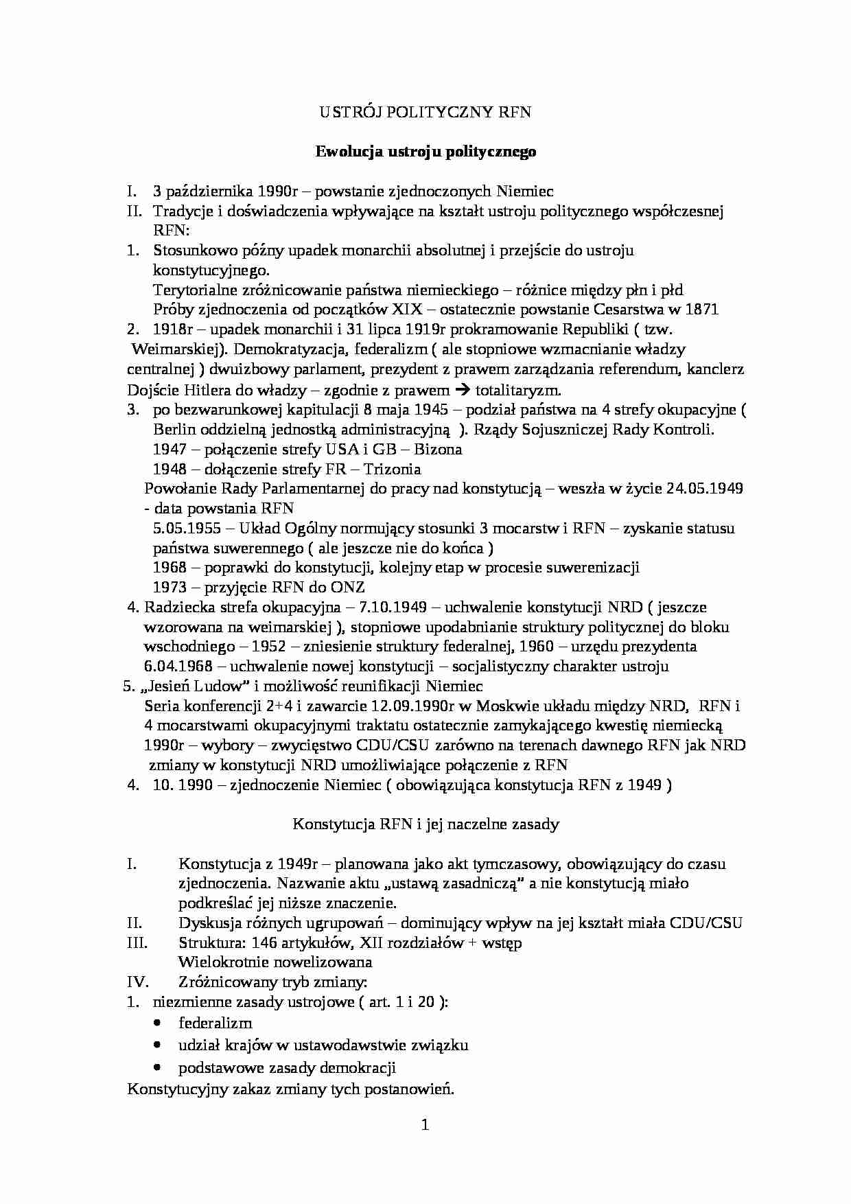 Ustrój polityczny RFN - strona 1