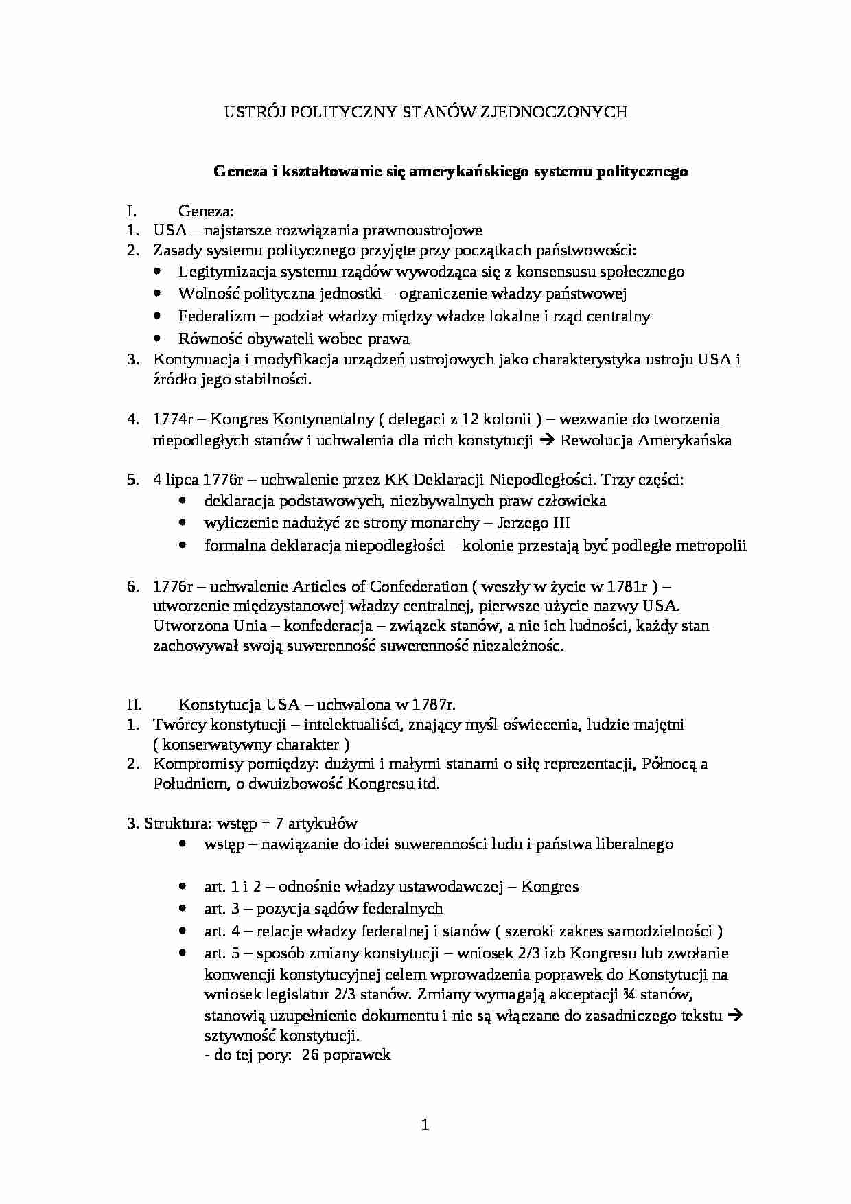 Ustrój polityczny Stanów Zjednoczonych - strona 1