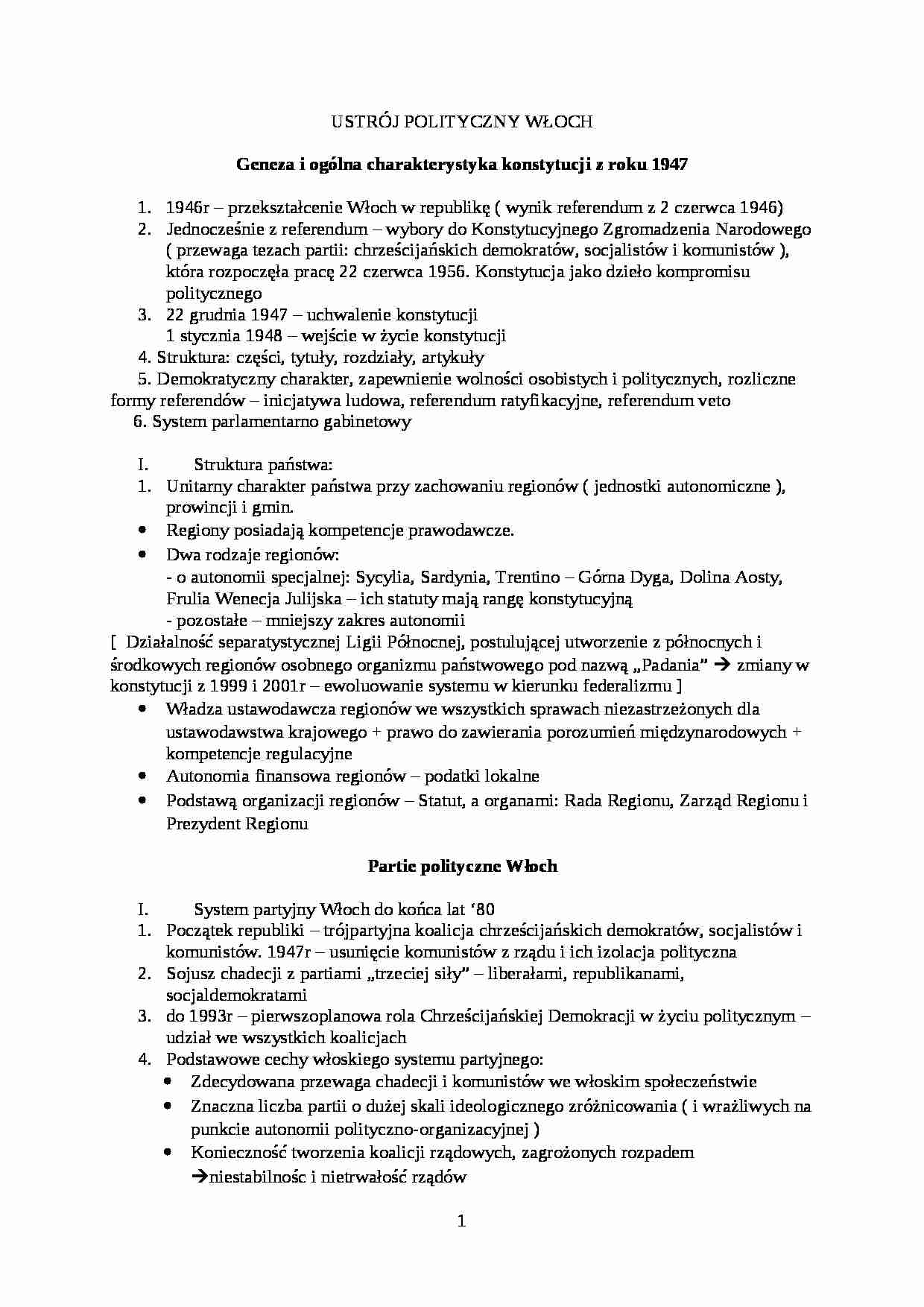 Ustrój polityczny Włoch - strona 1