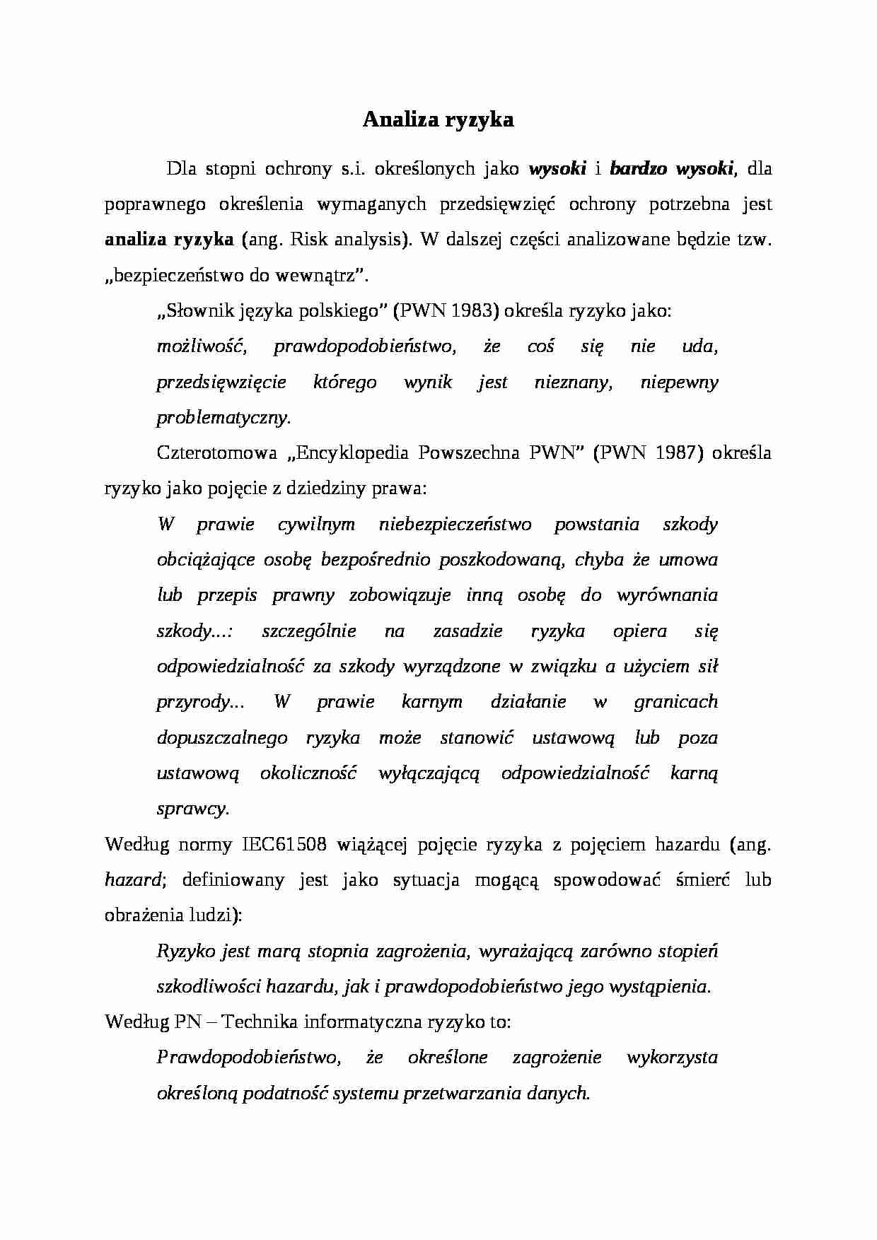 Analiza ryzyka  Dla stopni ochrony - strona 1