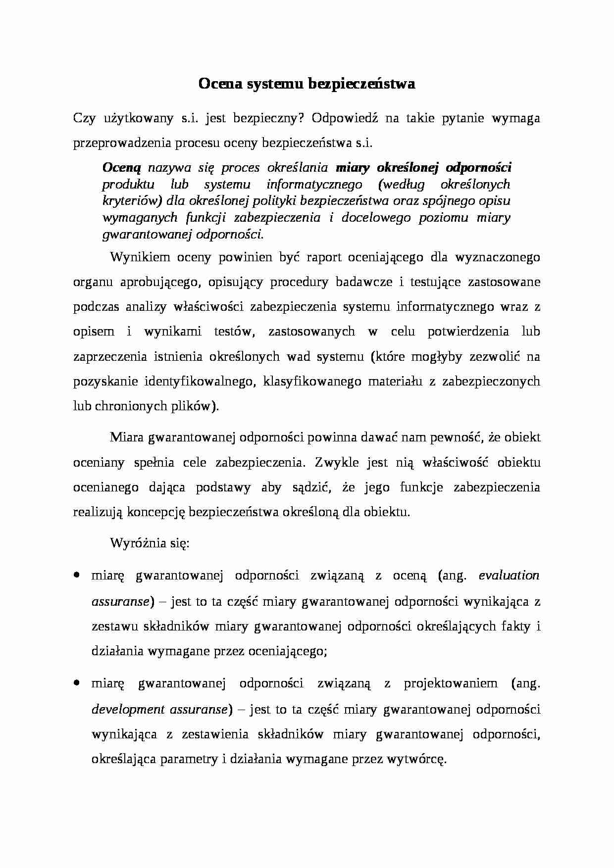Ocena systemów bezpieczeństwa - strona 1