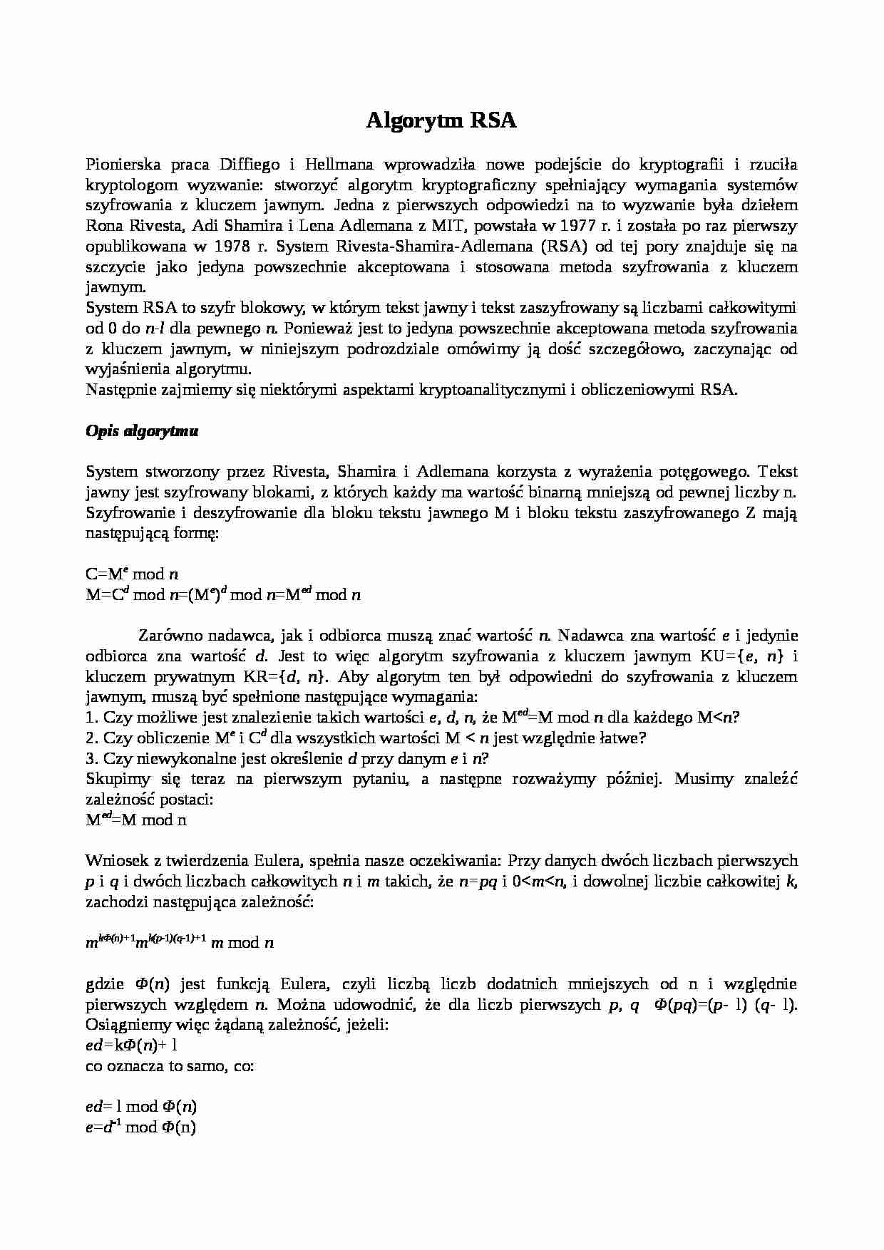 Algorytm RSA - strona 1
