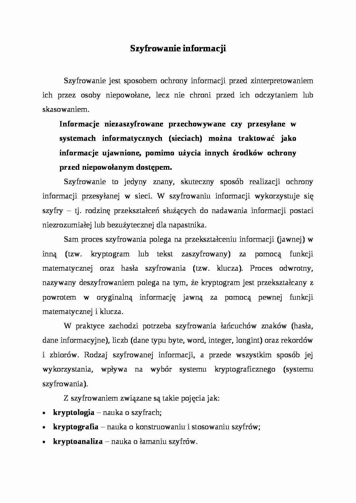 Szyfrowanie informacji - strona 1