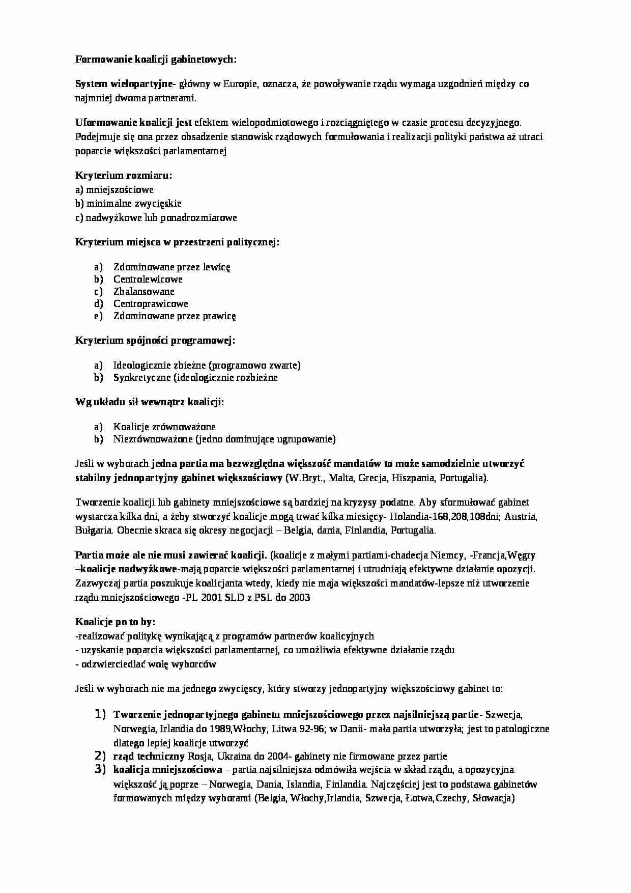 Formowanie koalicji gabinetowych - strona 1