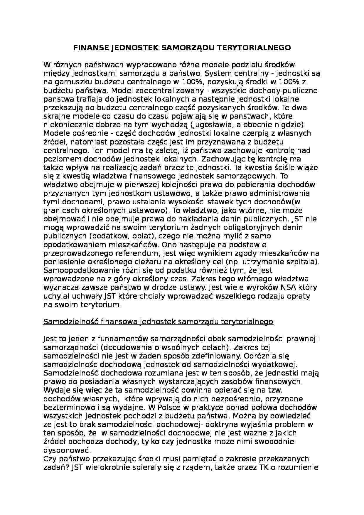 Finanse jednostek terytorialnych - strona 1
