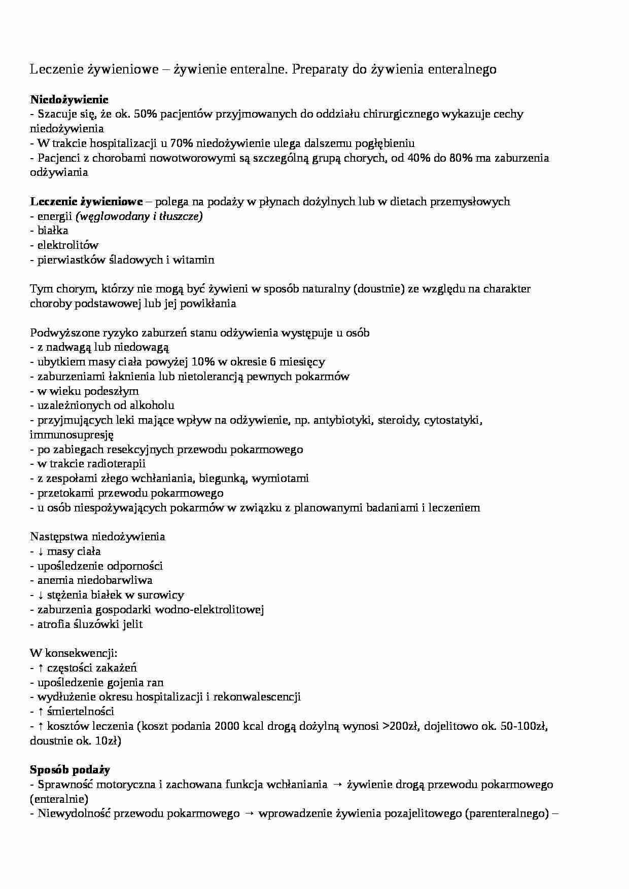 Leczenie żywieniowe - żywienie enteralne. Preparaty do żywienia enteralnego - strona 1