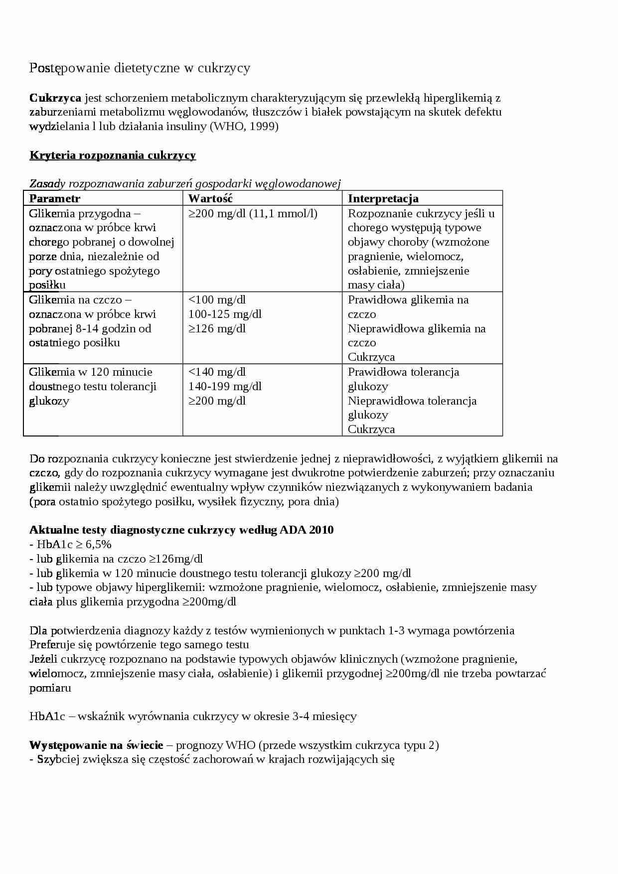 Postępowanie dietetyczne w cukrzycy - strona 1