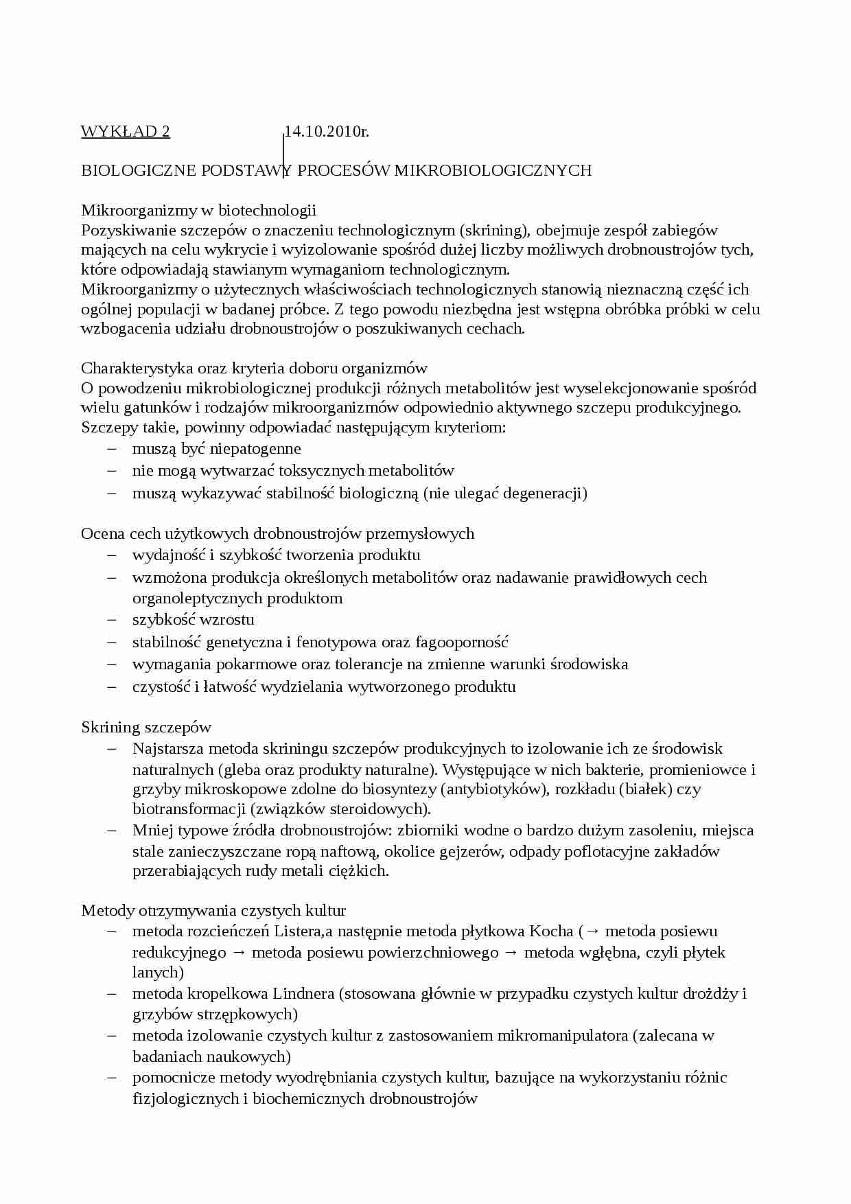 bioogiczne podstawy podstawy procesów mikrobiologicznych - strona 1