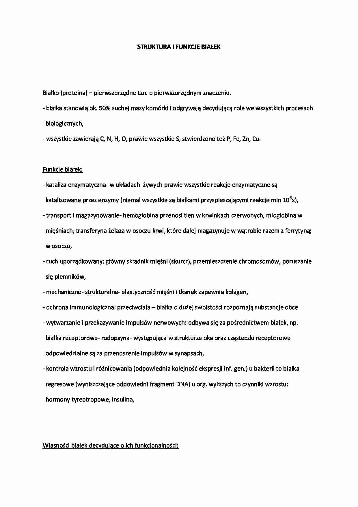 Struktura i funkcje białek - strona 1