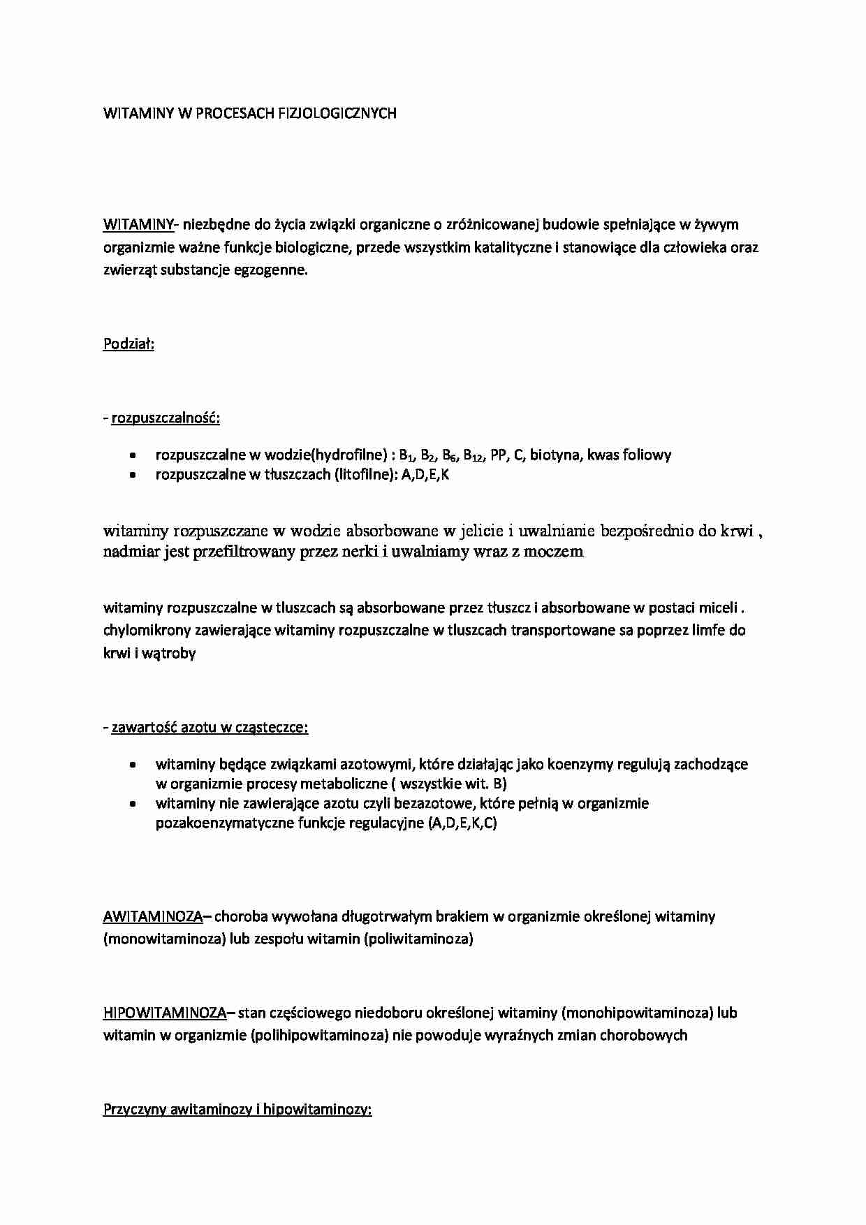 Witaminy w procesach fizjologicznych - strona 1