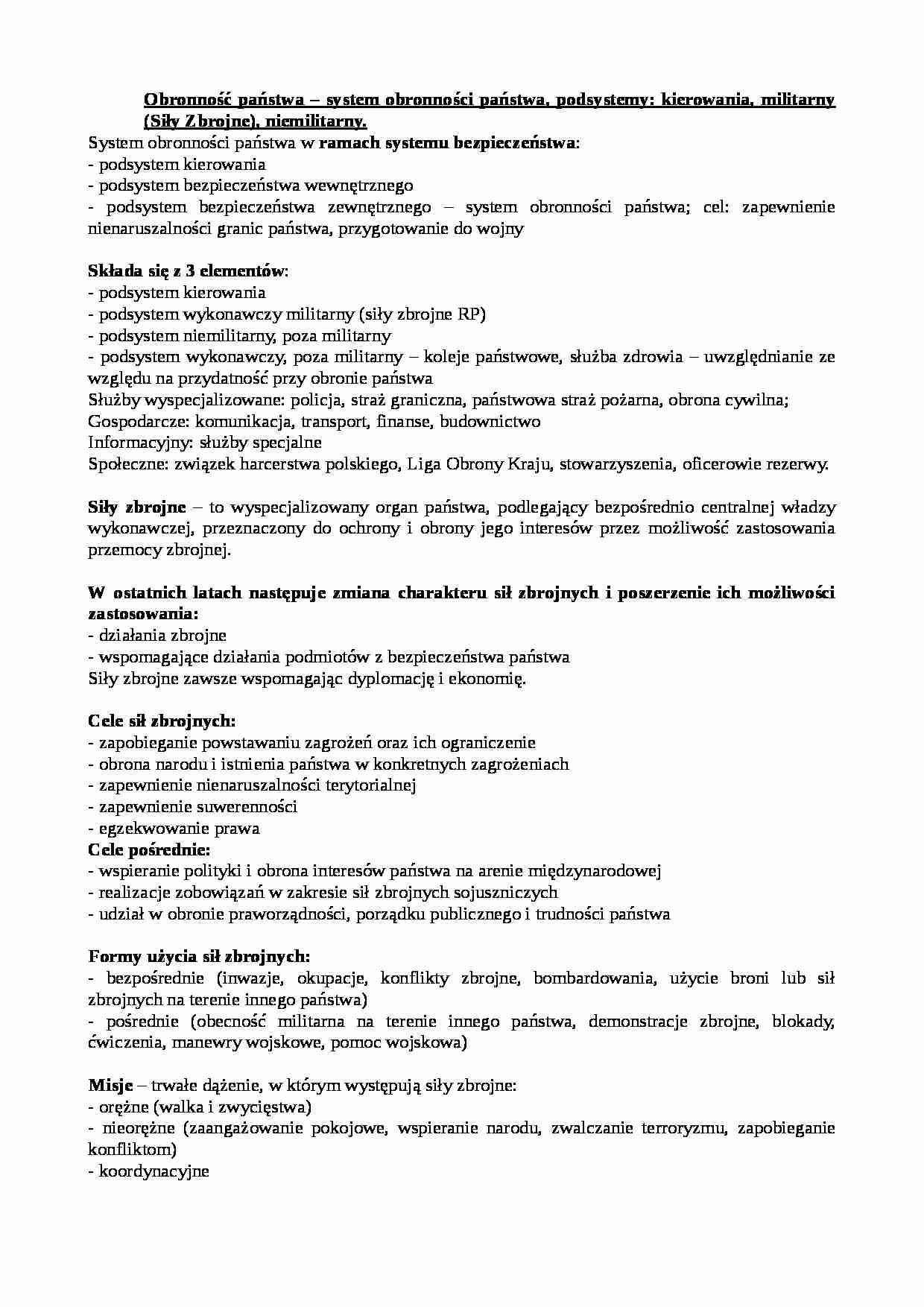 Obronność państwa - system obronności państwa - strona 1