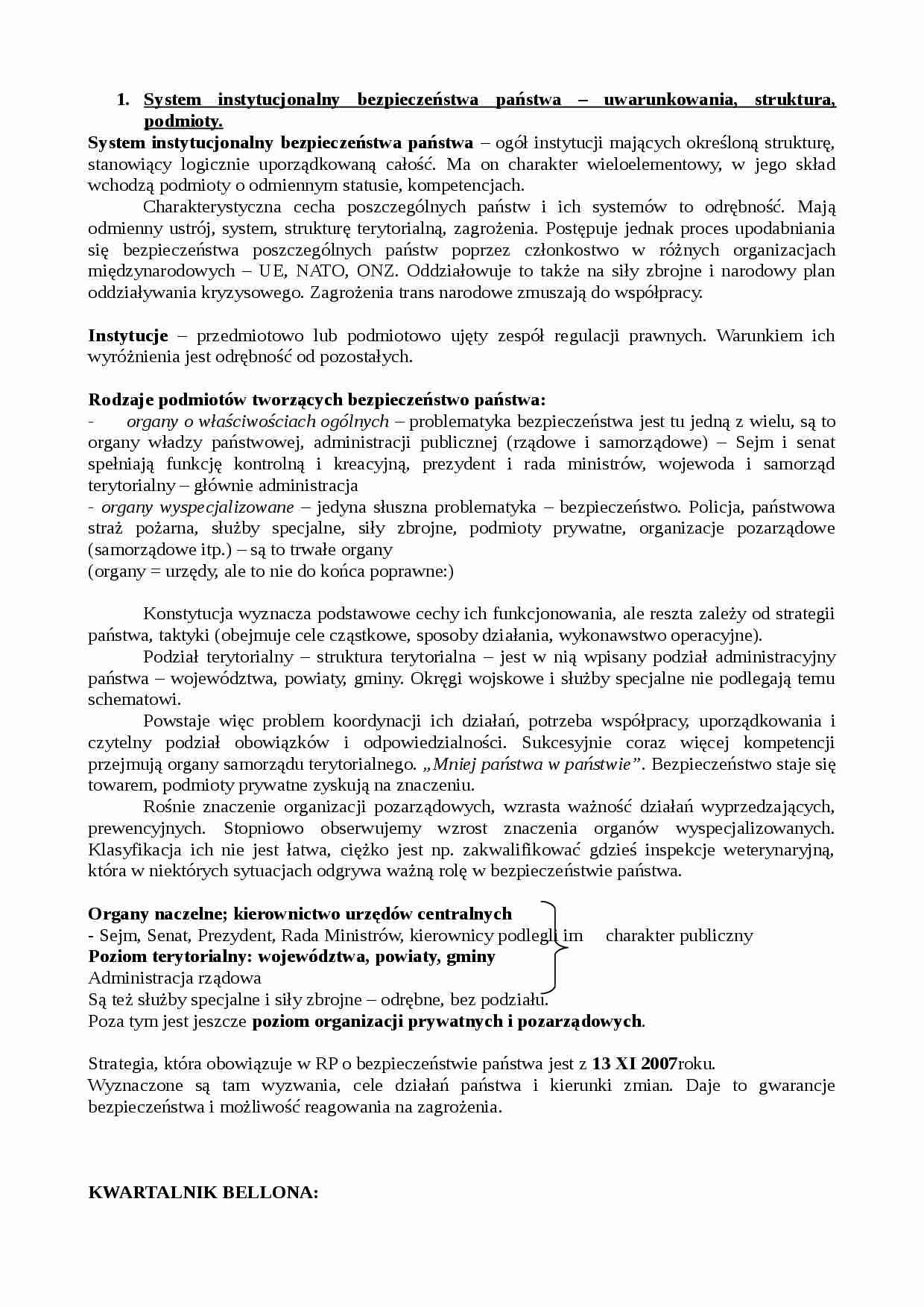 System instytucjonalny bezpieczeństwa państwa  - strona 1