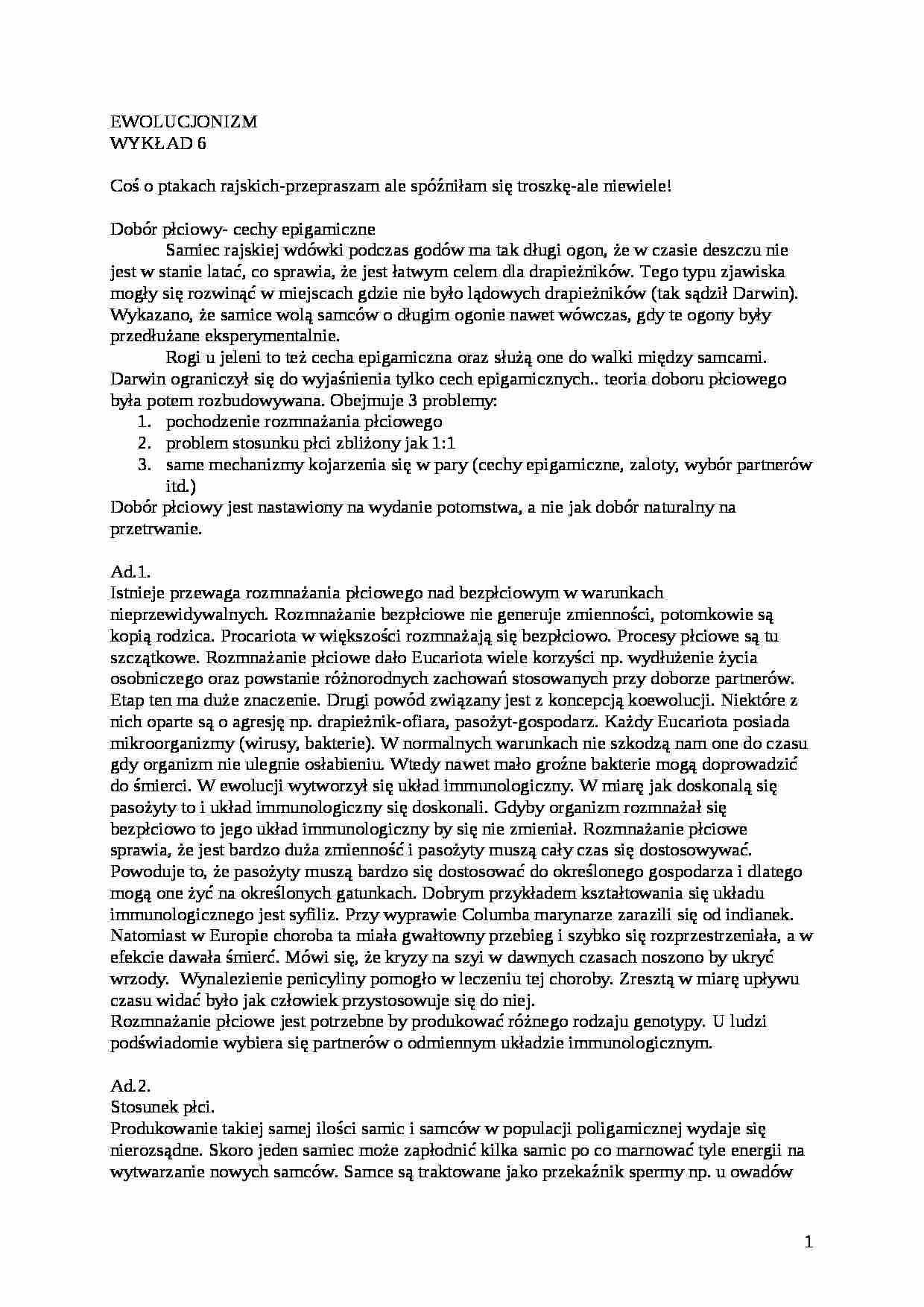 Wykład  6 - ewolucjonizm - strona 1