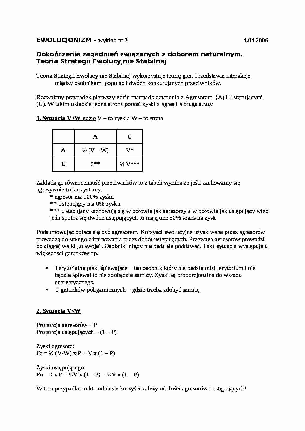 Wykład  7 - ewolucjonizm - strona 1