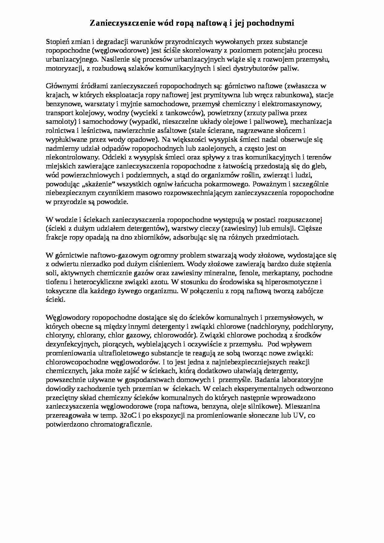 Zanieczyszczenie wód ropą naftową  - strona 1