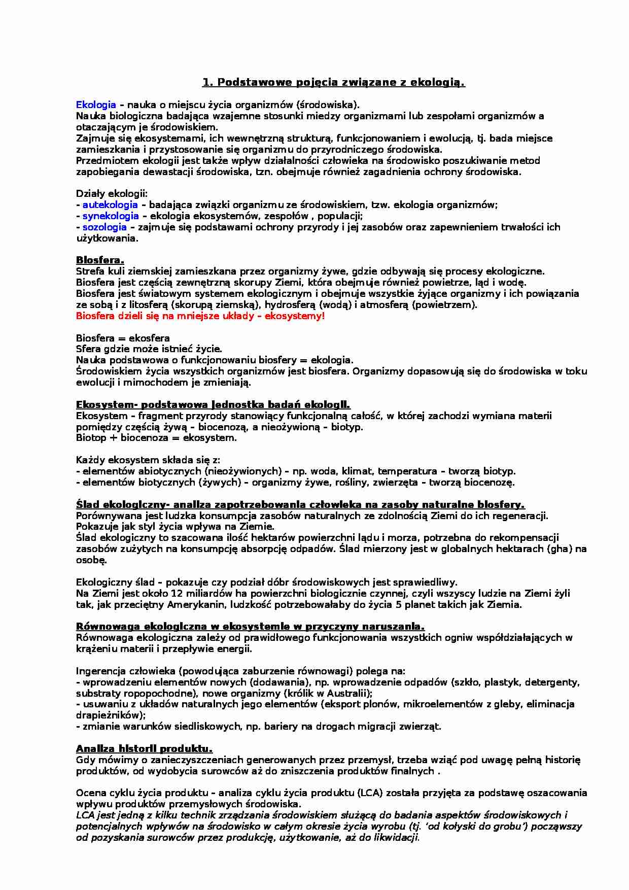 Podstawowe pojęcia związane z ekologią - strona 1