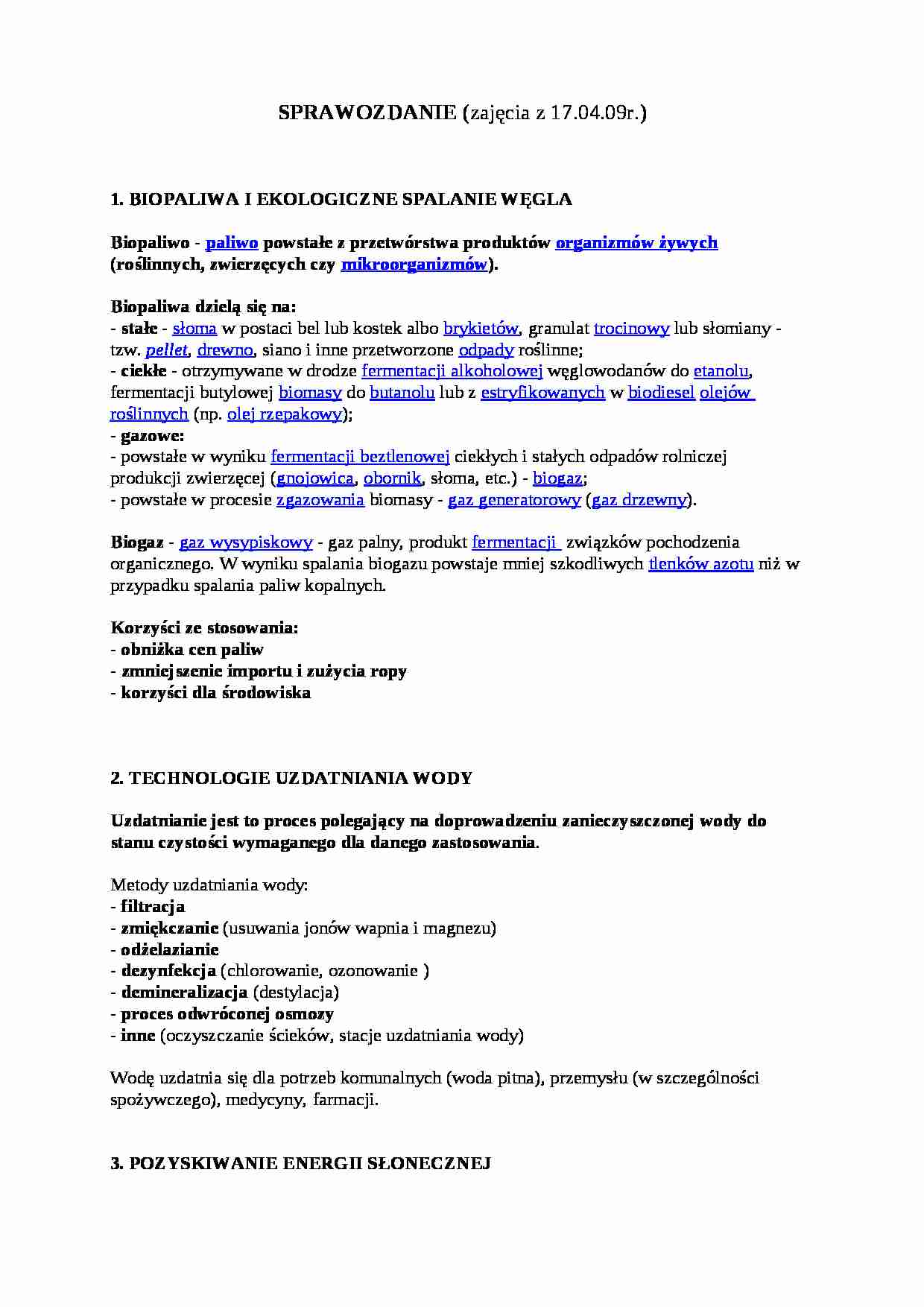 Energia w ekologii - sprawozdanie - strona 1