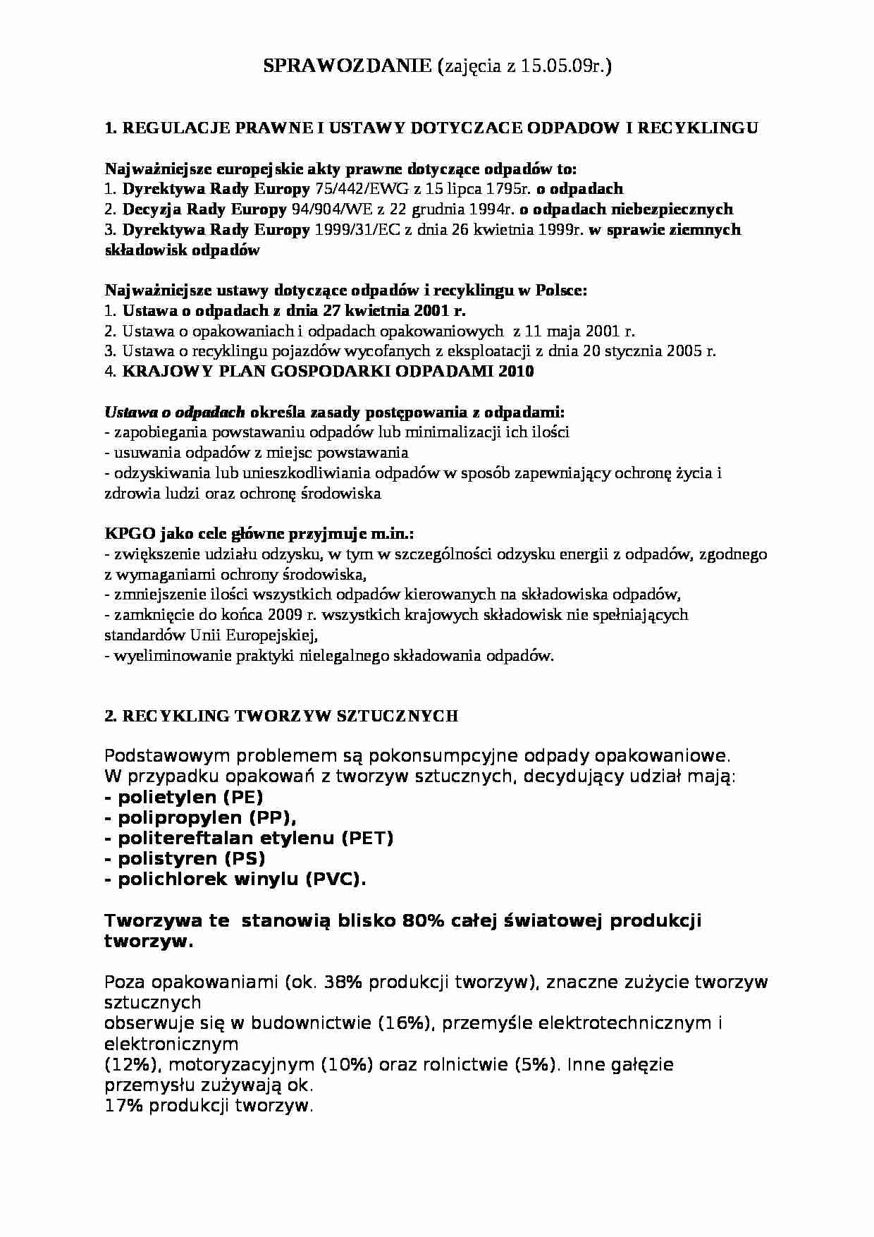 Odpady w ekologii - sprawozdanie - strona 1